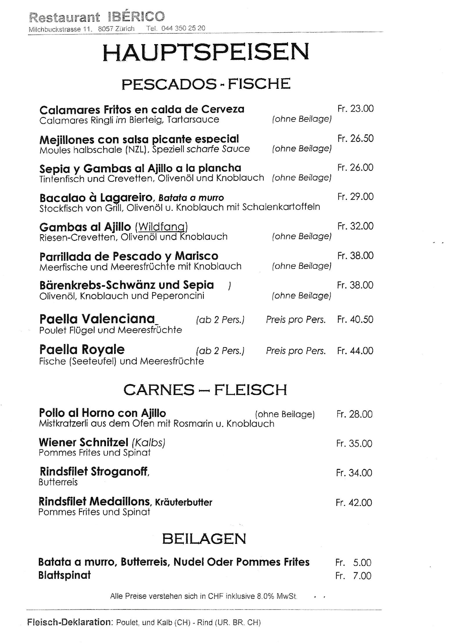 Speisekarte Restaurant Iberico in Zürich, Seite 4