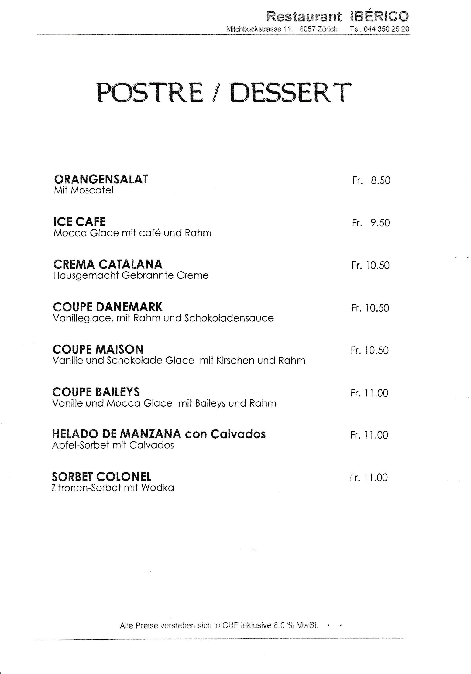 Speisekarte Restaurant Iberico in Zürich, Seite 3