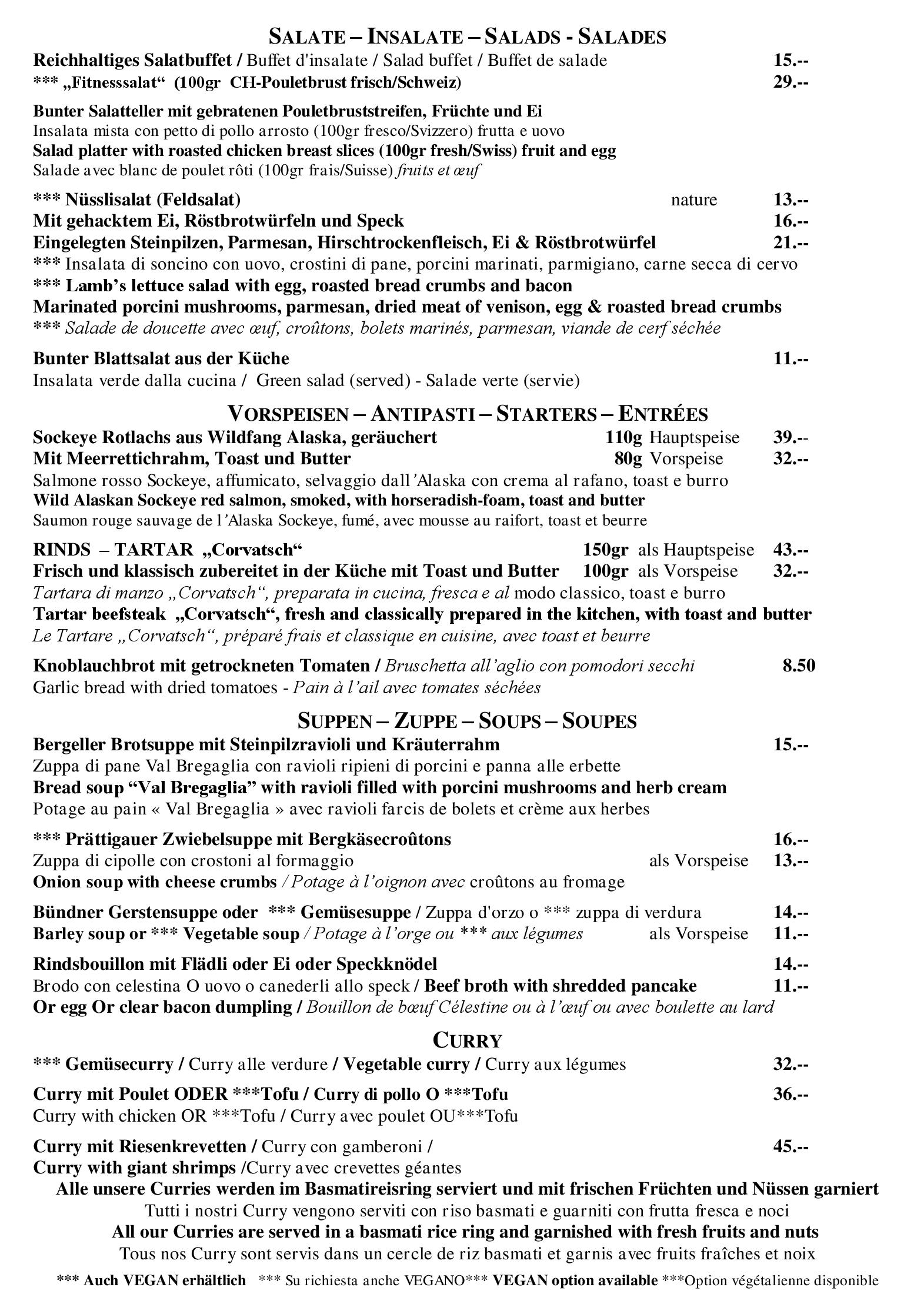 Speisekarte Hotel Restaurant Corvatsch in St. Moritz, Seite 3