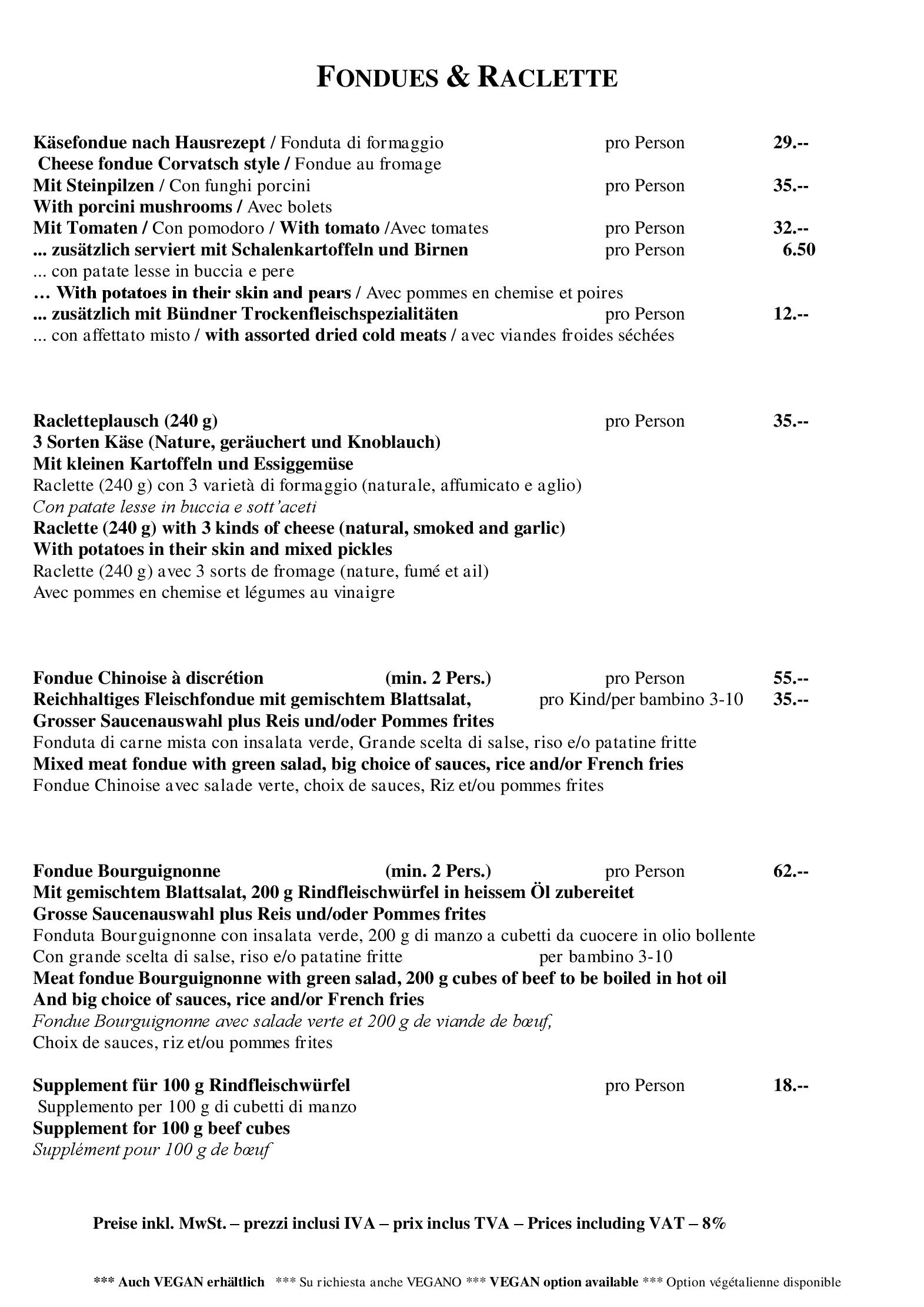 Speisekarte Hotel Restaurant Corvatsch in St. Moritz, Seite 4