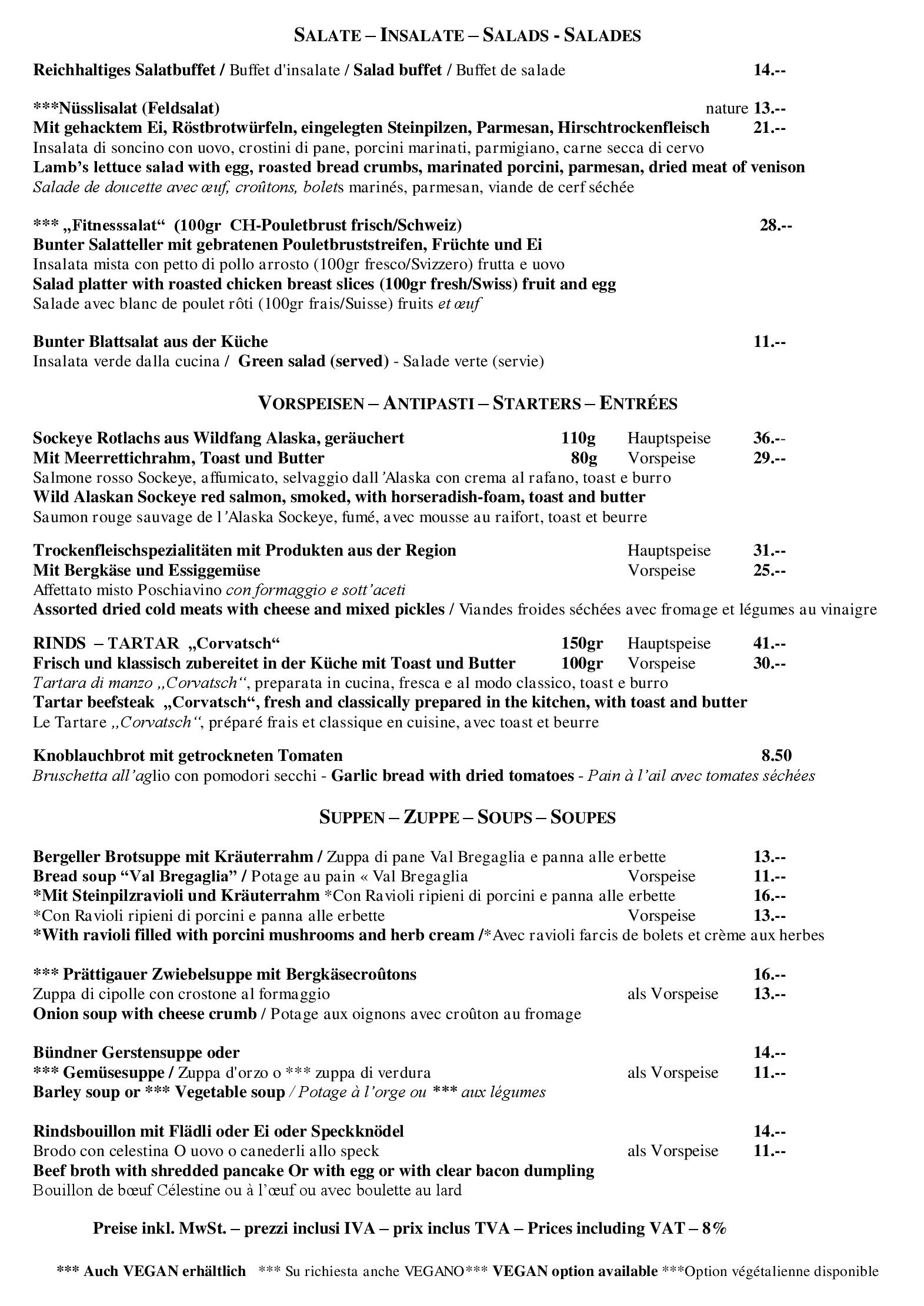 Speisekarte Hotel Restaurant Corvatsch in St. Moritz, Seite 11