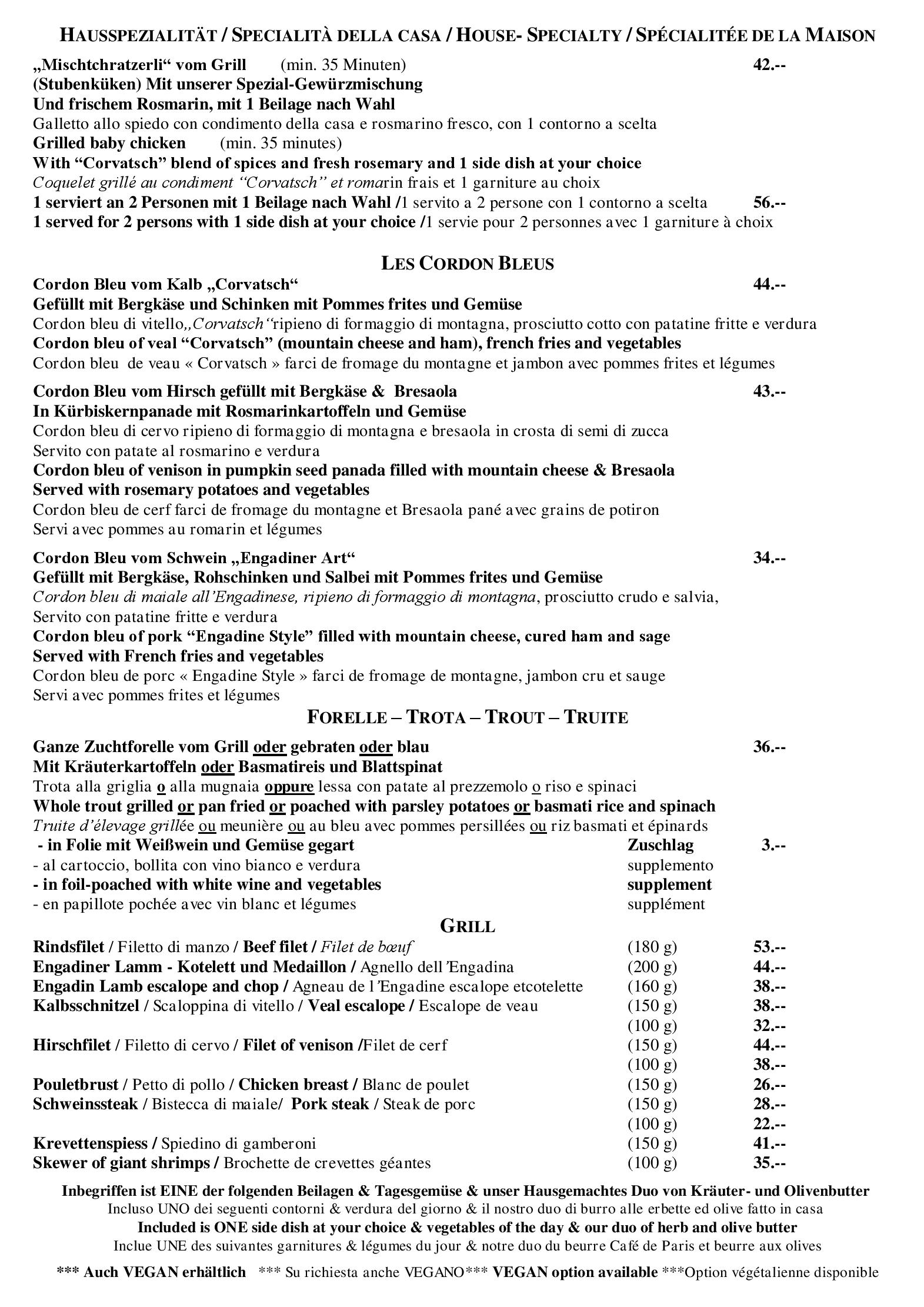 Speisekarte Hotel Restaurant Corvatsch in St. Moritz, Seite 9