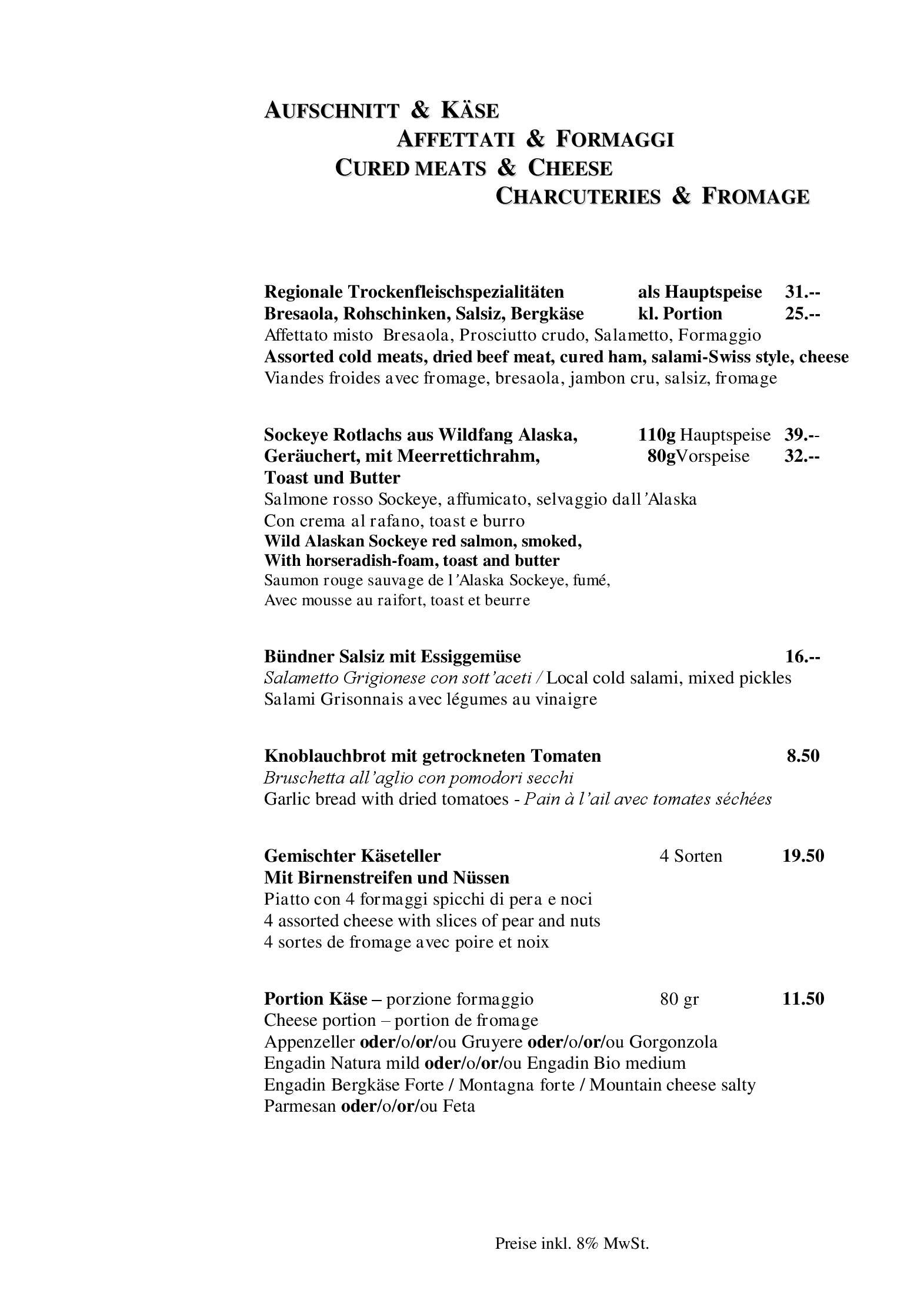Speisekarte Hotel Restaurant Corvatsch in St. Moritz, Seite 14