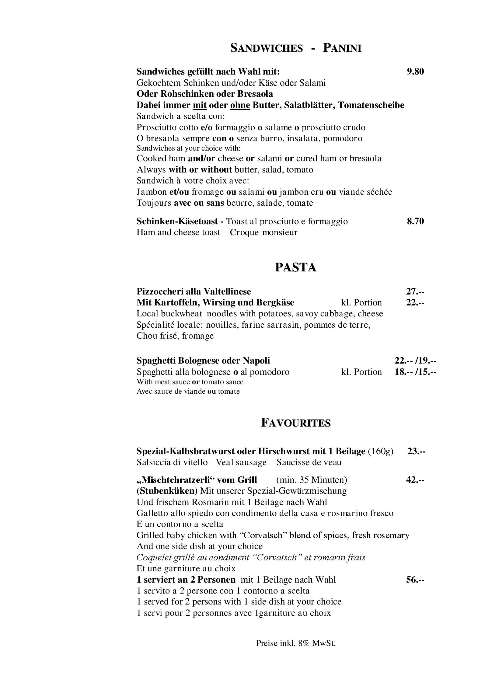 Speisekarte Hotel Restaurant Corvatsch in St. Moritz, Seite 13