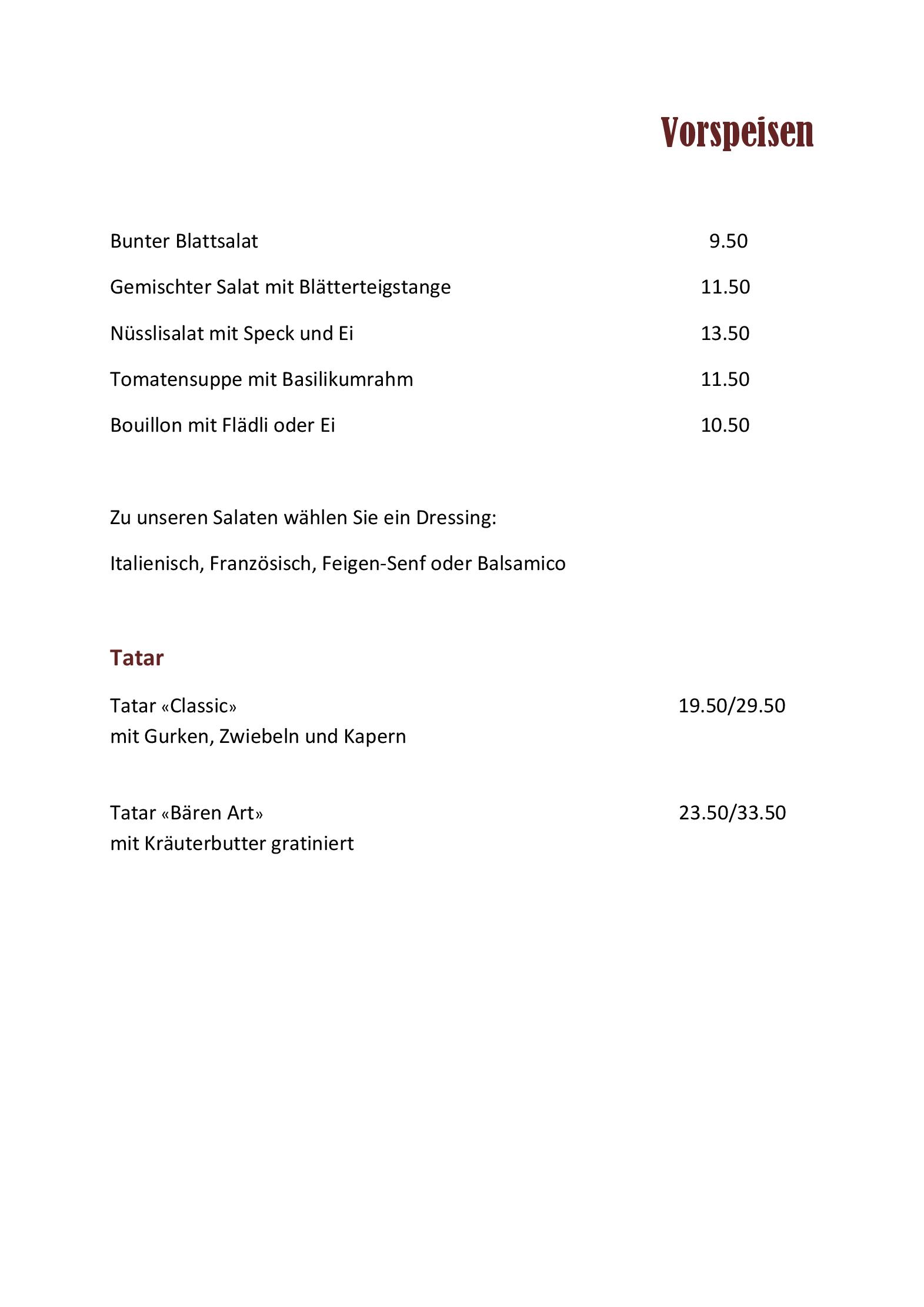 Speisekarte Bären Rothenburg in Rothenburg, Seite 2