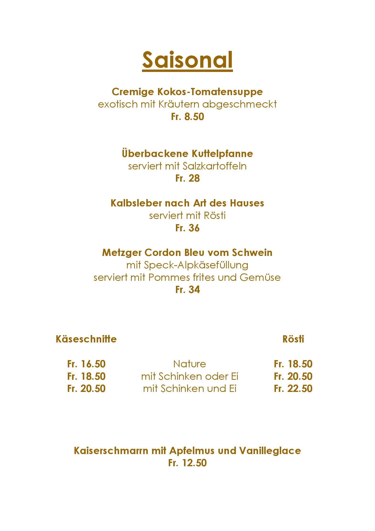 Speisekarte Gasthof Derby in Zweisimmen, Seite 4