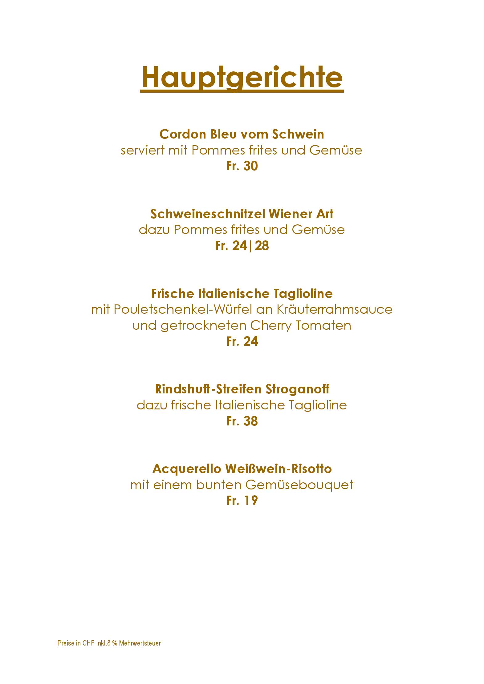 Speisekarte Gasthof Derby in Zweisimmen, Seite 2