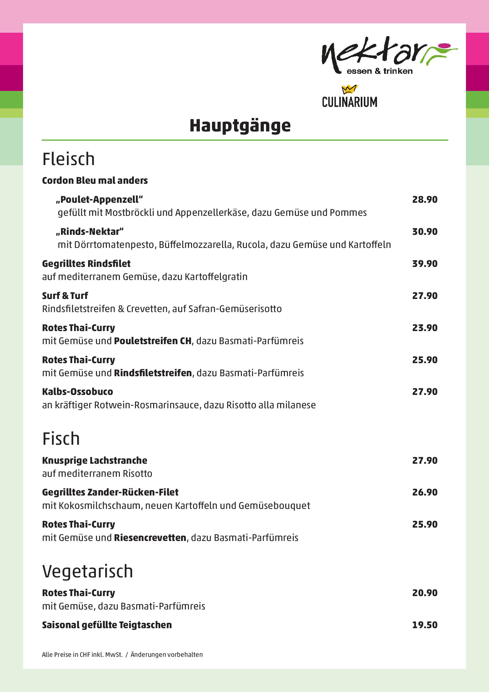 Speisekarte nektar Restaurant in St Gallen, Seite 1