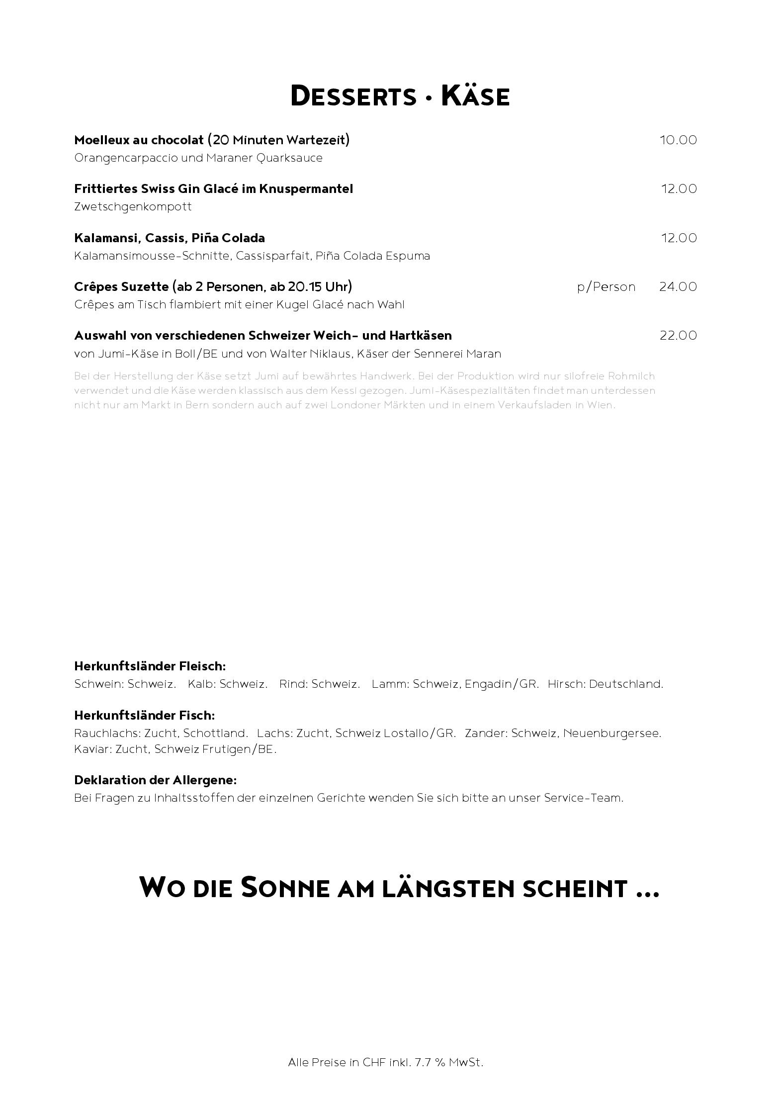 Speisekarte Bundner Stubli & Maraner Stube in Arosa, Seite 5