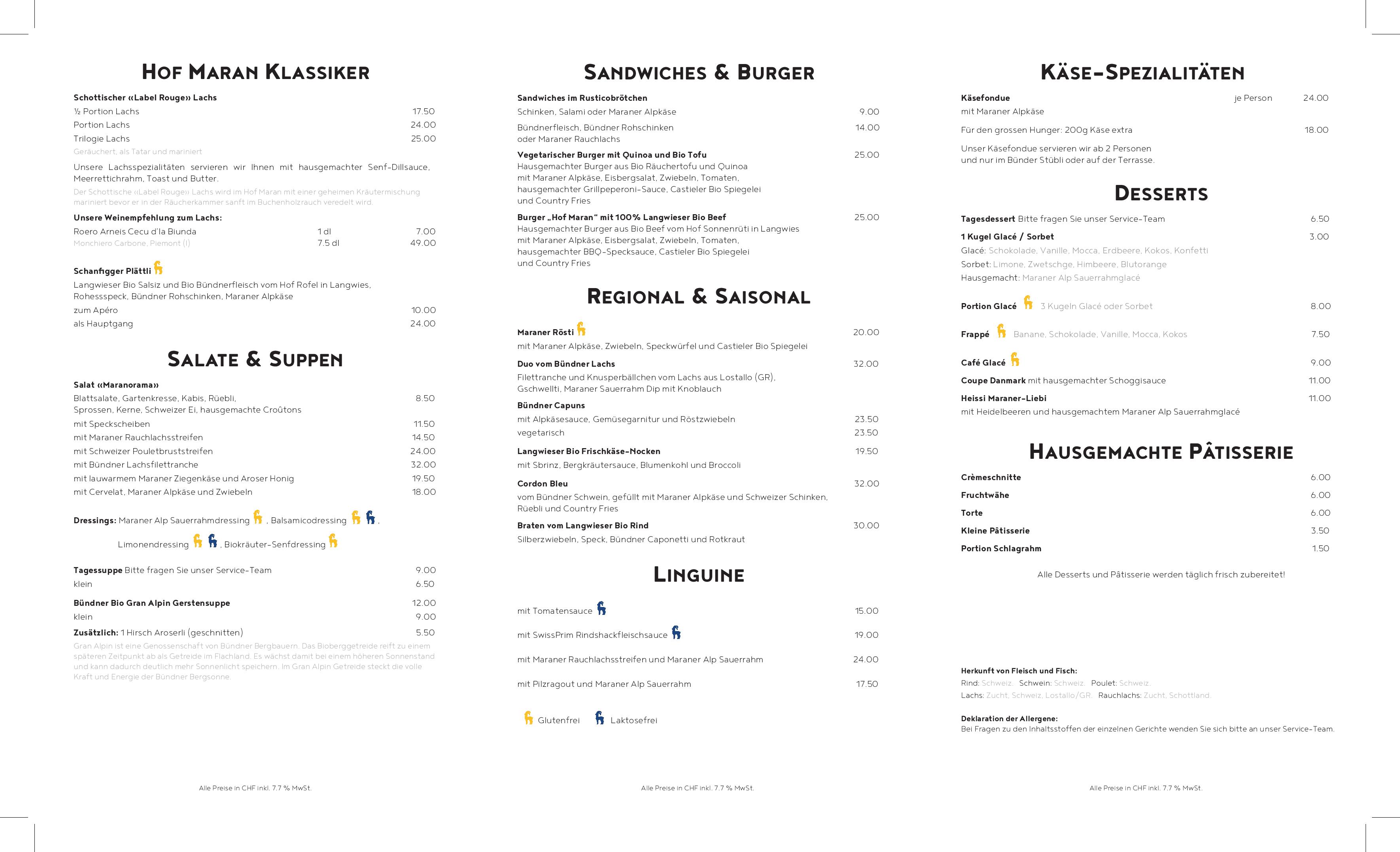 Speisekarte Bundner Stubli & Maraner Stube in Arosa, Seite 3