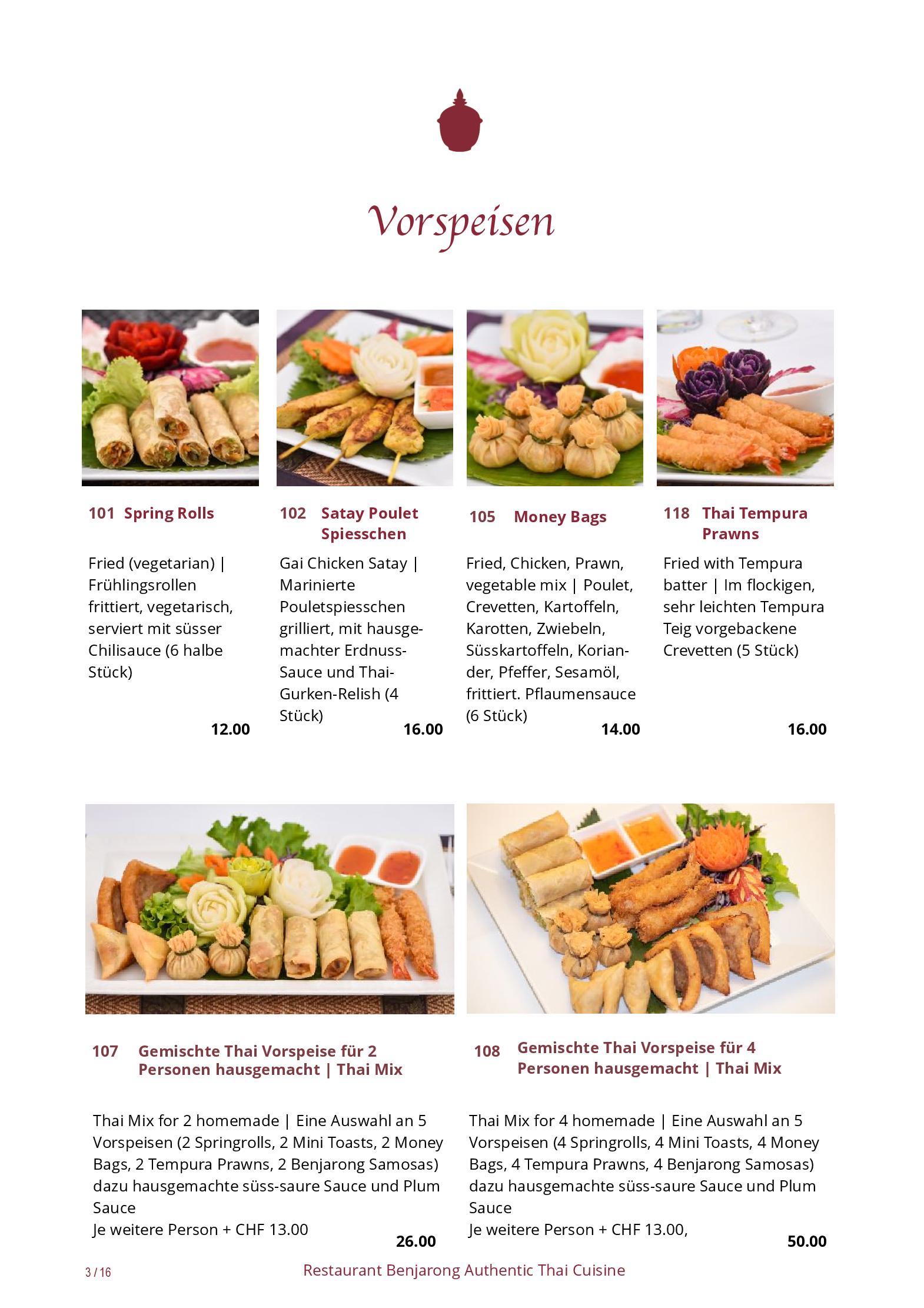 Speisekarte Restaurant Benjarong Thai Cuisine in Baar, Seite 14