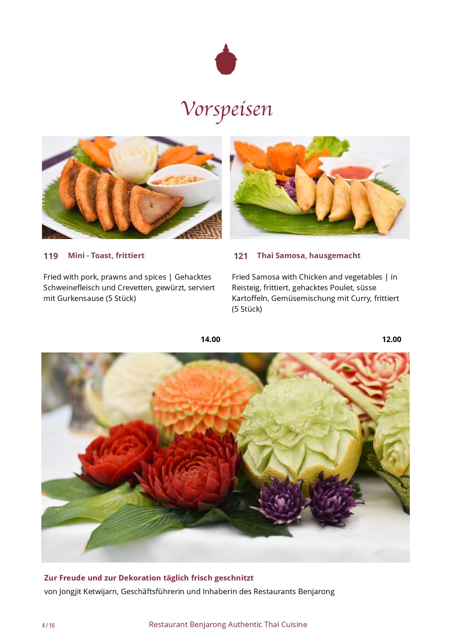 Speisekarte Restaurant Benjarong Thai Cuisine in Baar, Seite 13