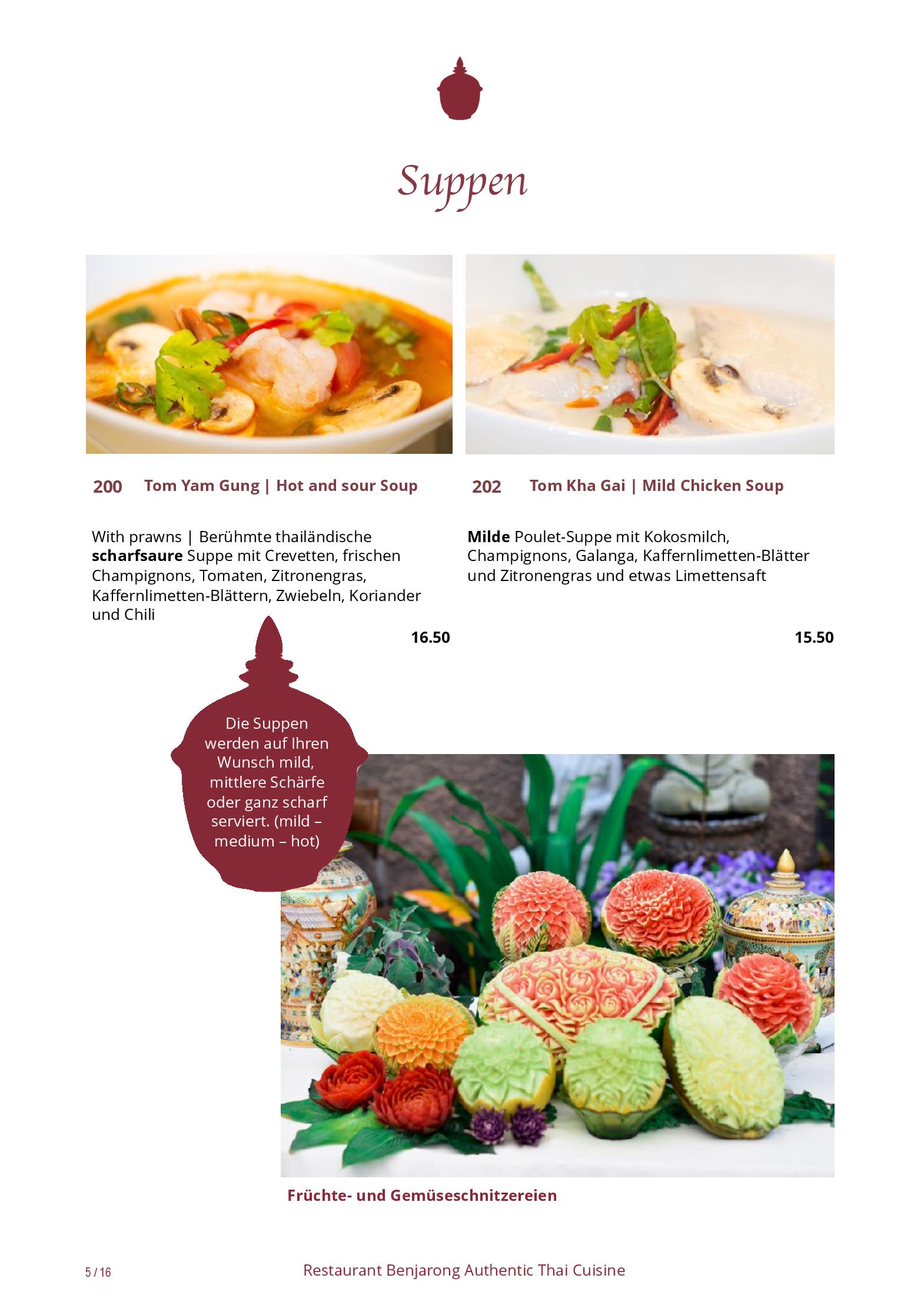 Speisekarte Restaurant Benjarong Thai Cuisine in Baar, Seite 12