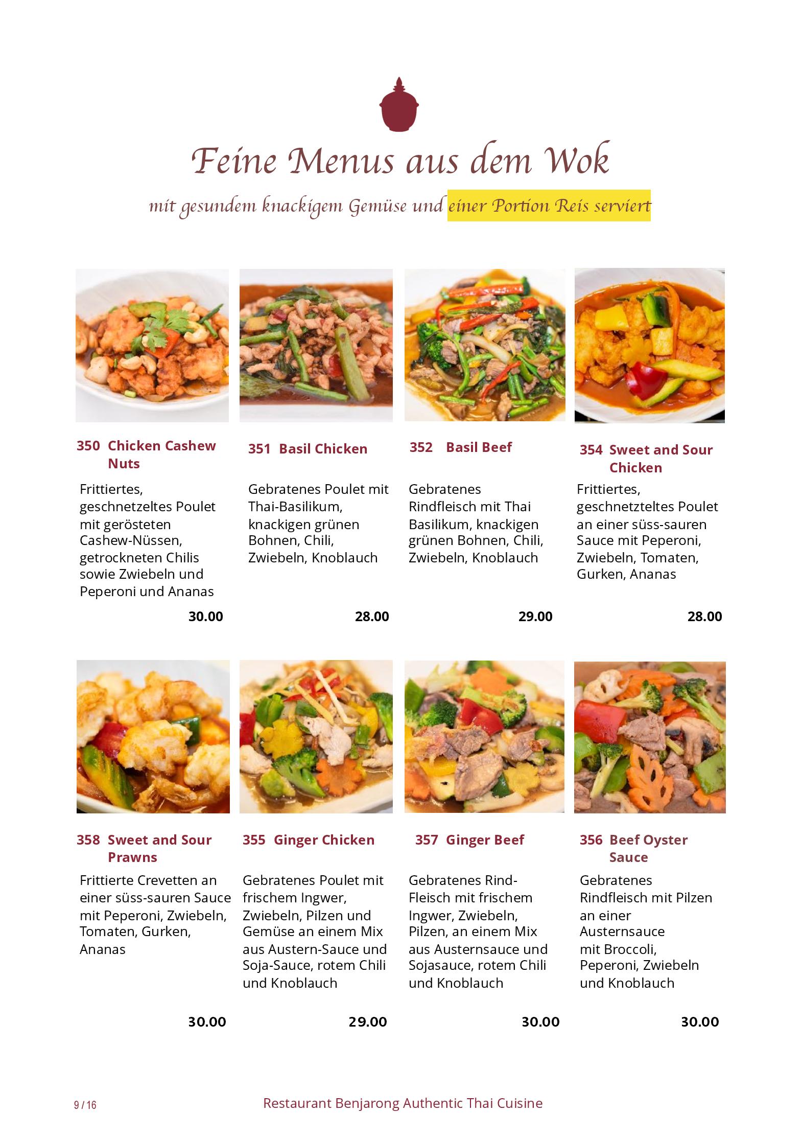Speisekarte Restaurant Benjarong Thai Cuisine in Baar, Seite 8