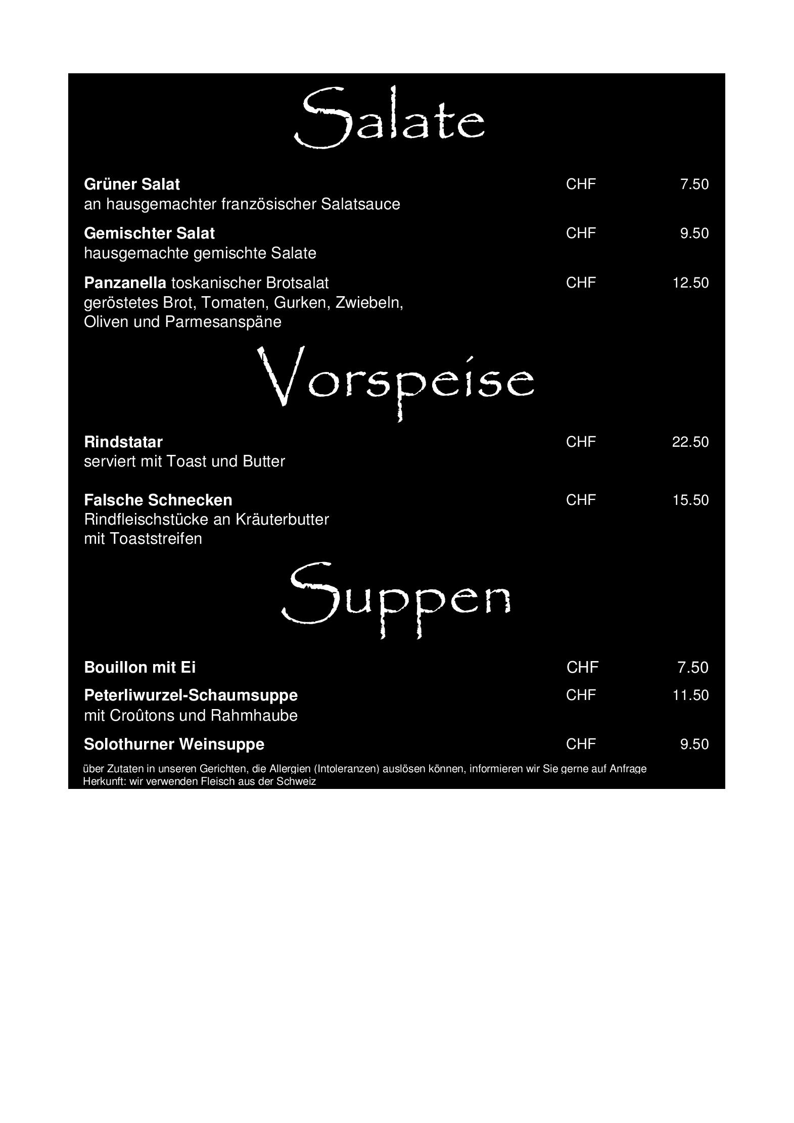 Speisekarte Bierhaus Langenthal GmbH in Langenthal, Seite 1