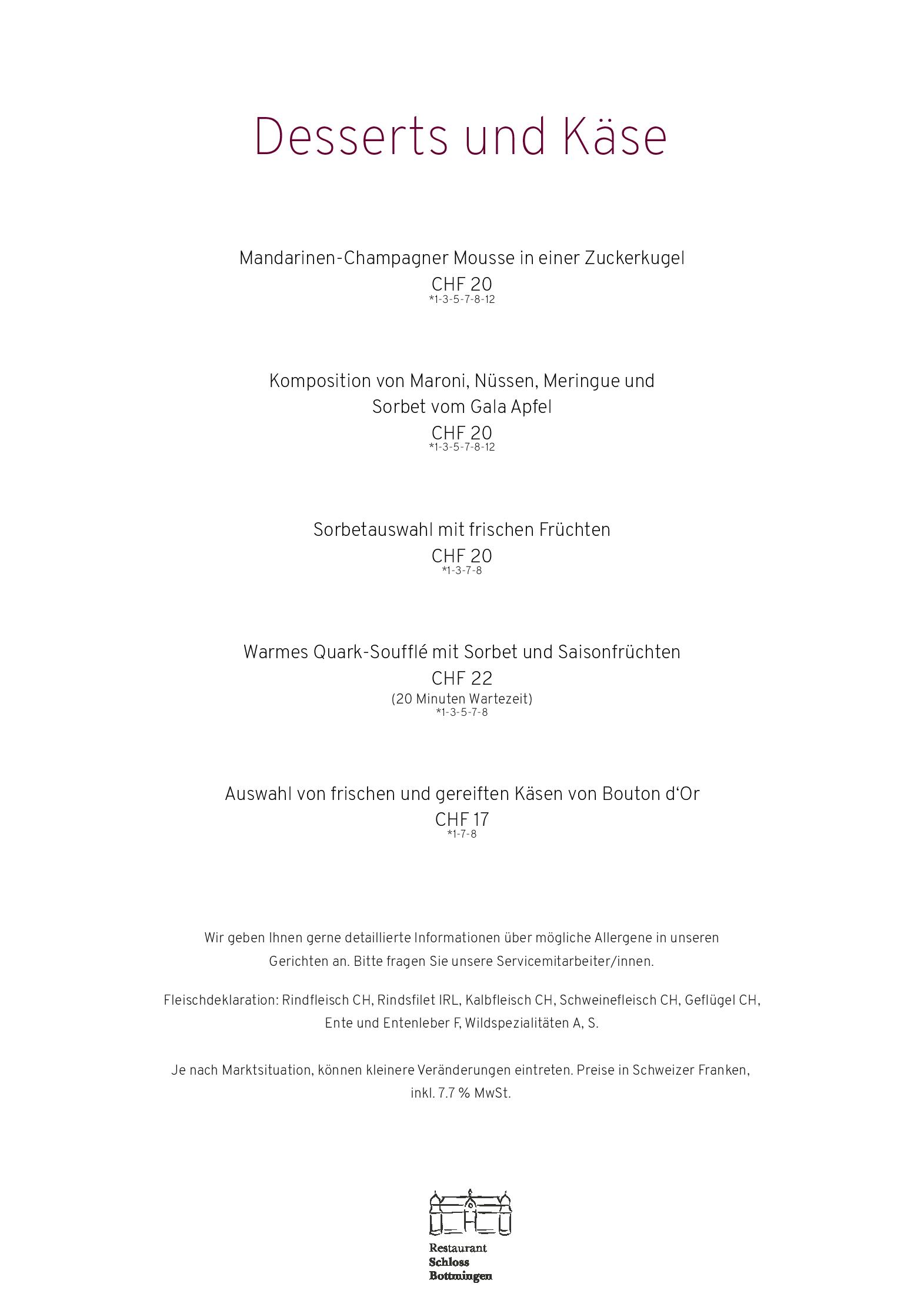 Speisekarte Schloss Bottmingen in Bottmingen, Seite 32