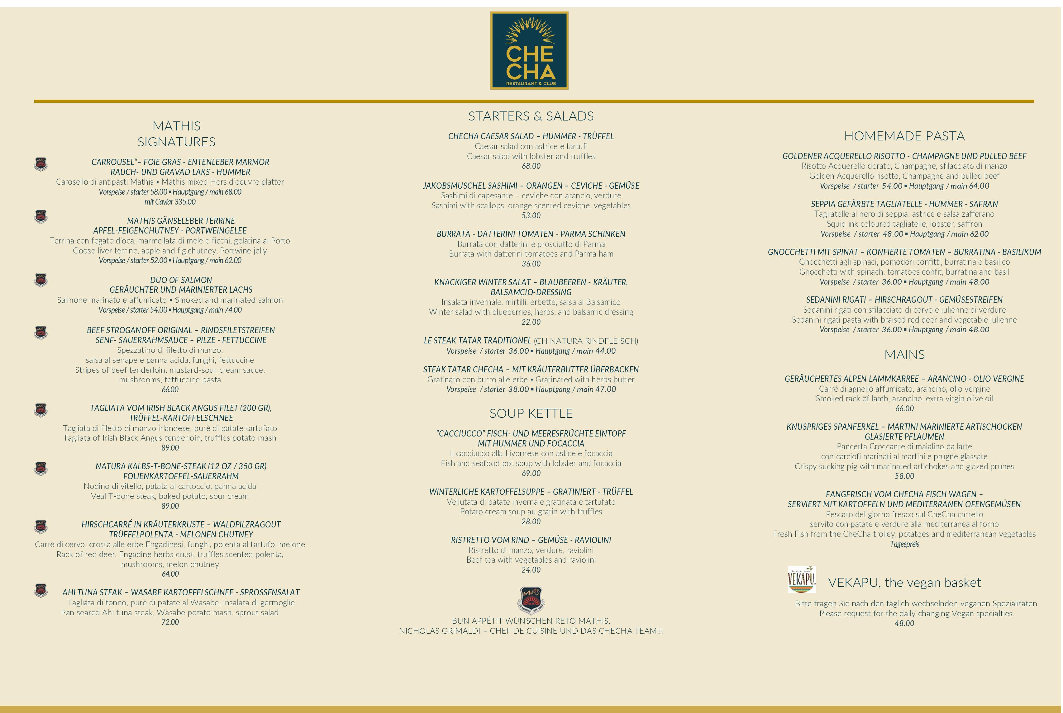 Speisekarte CheCha Restaurant & Club in St. Moritz, Seite 1