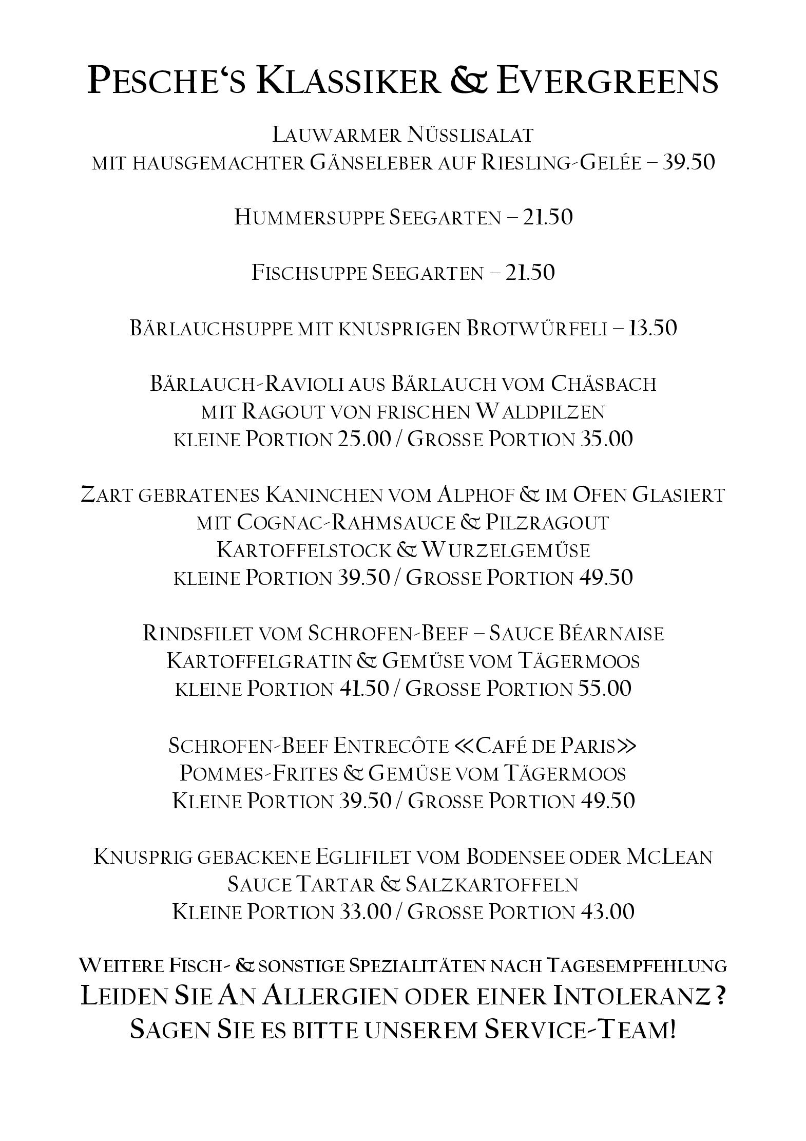Speisekarte Seegarten in Kreuzlingen , Seite 1