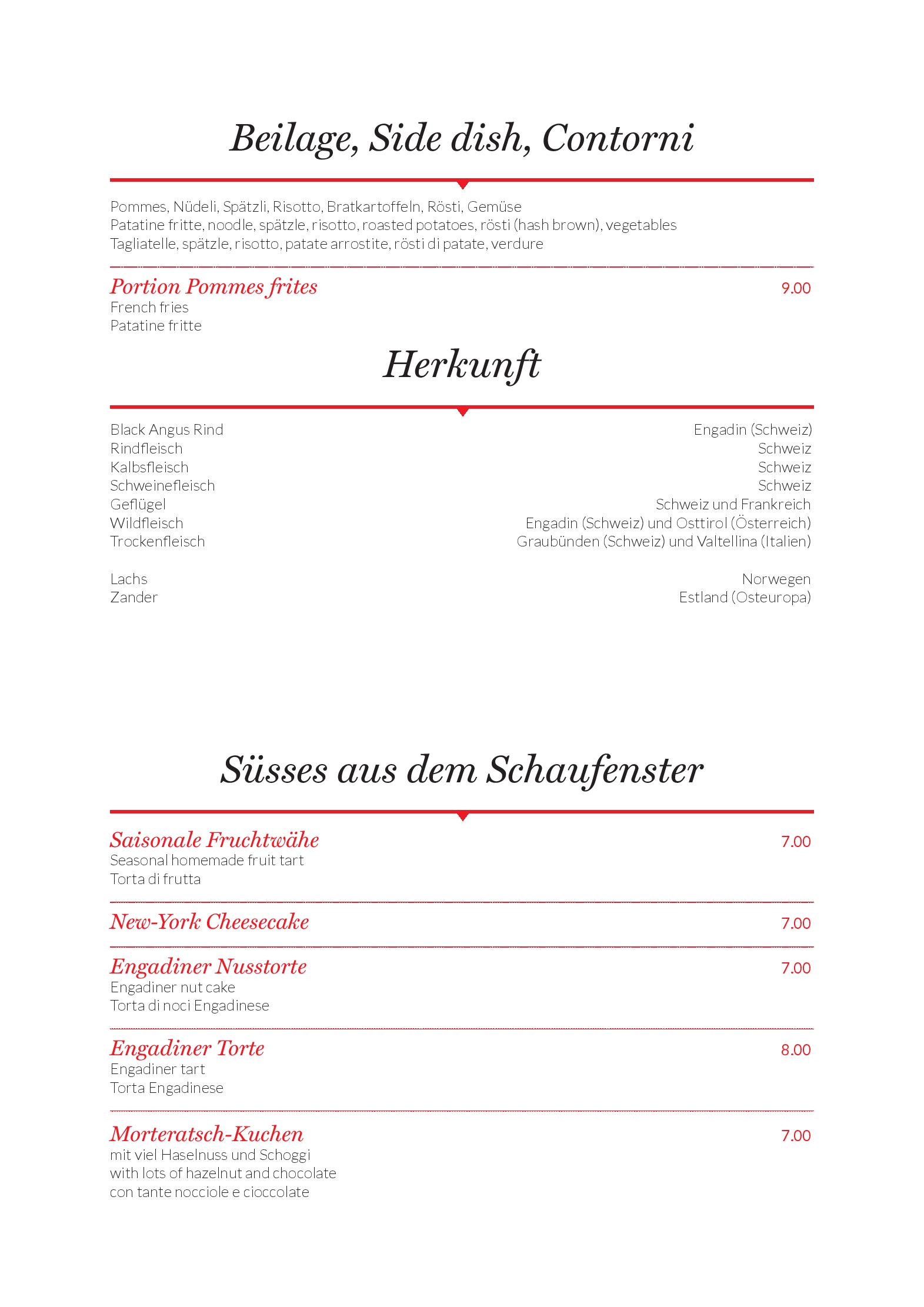 Speisekarte Hotel Restaurant Morteratsch in Pontresina, Seite 4
