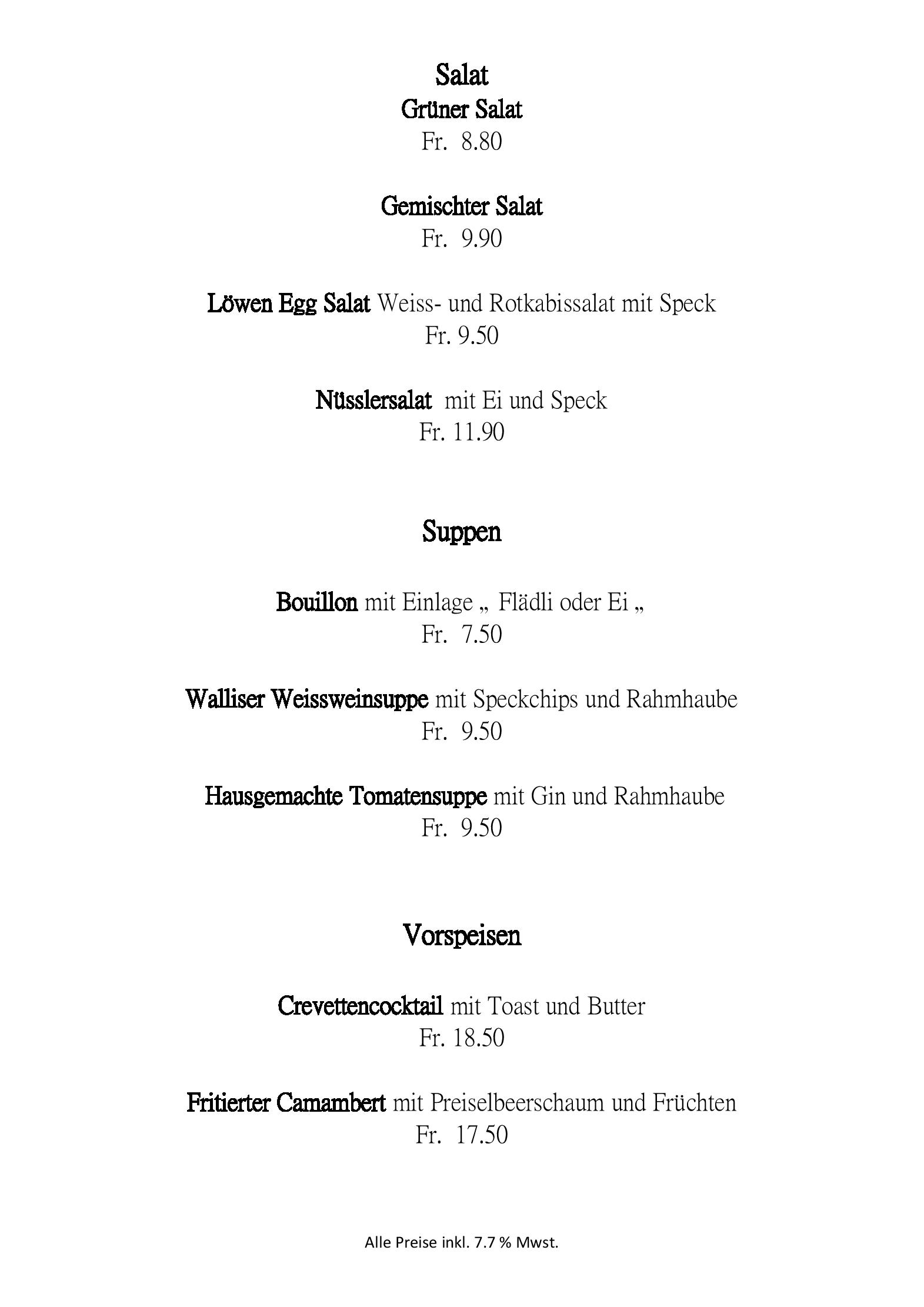 Speisekarte Löwen in Thierachern, Seite 4