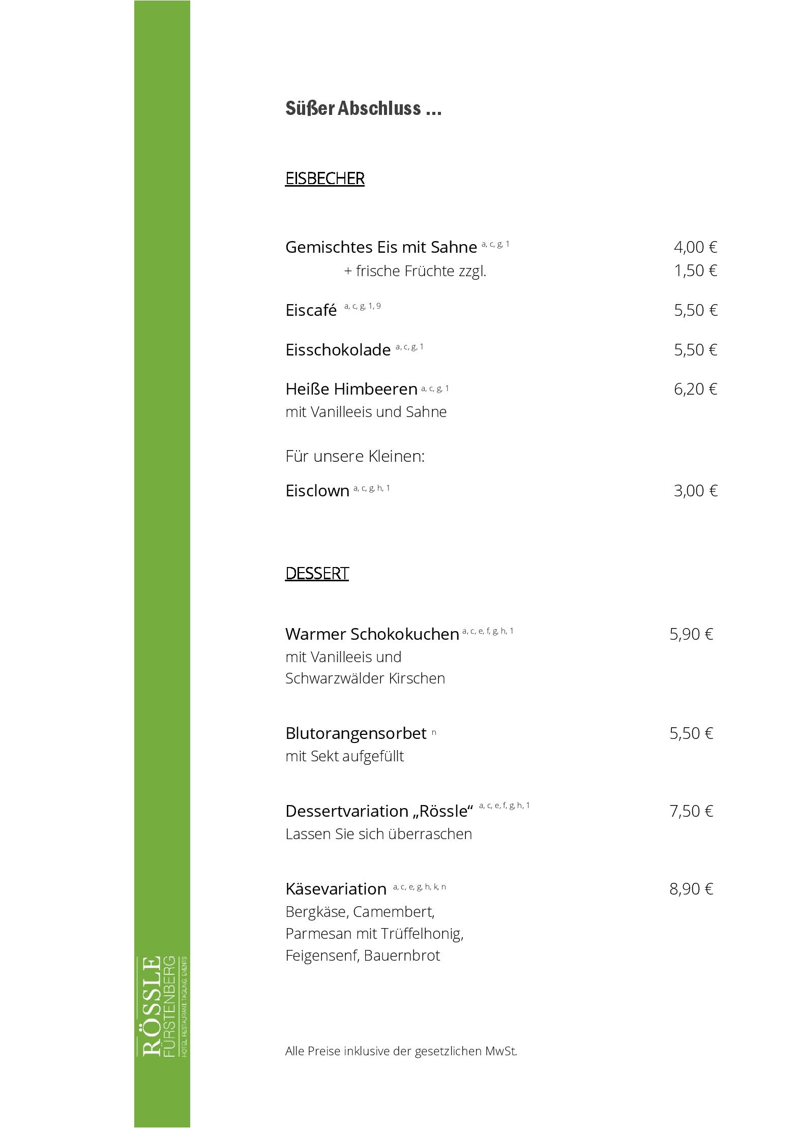 Speisekarte Rössle in Hüfingen Fürstenberg, Seite 3