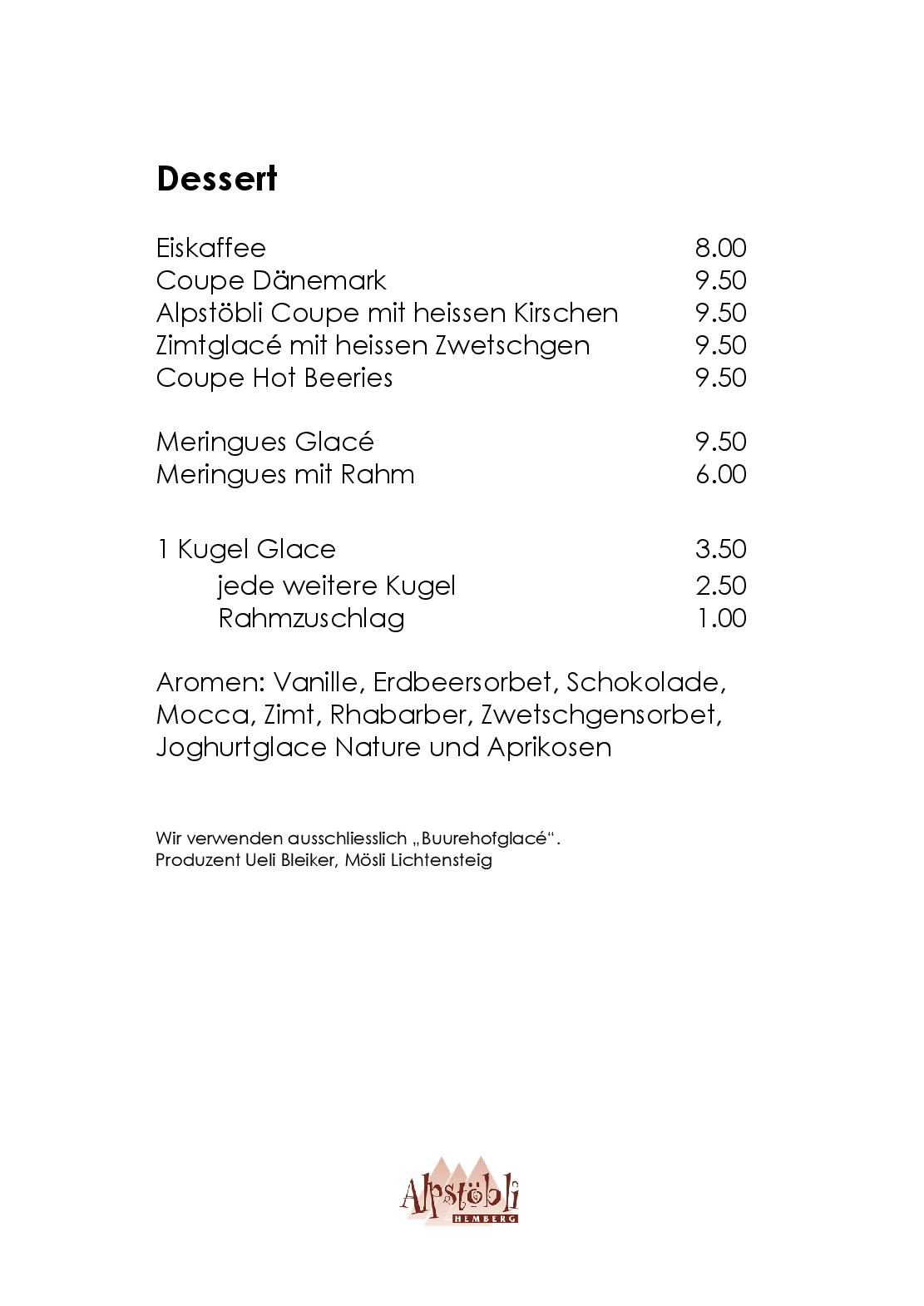 Speisekarte Restaurant Alpstöbli in Hemberg, Seite 10