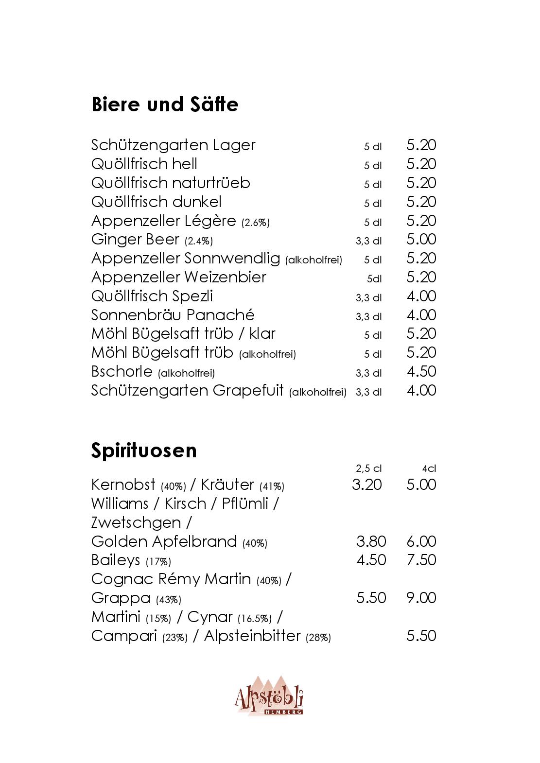 Speisekarte Restaurant Alpstöbli in Hemberg, Seite 3