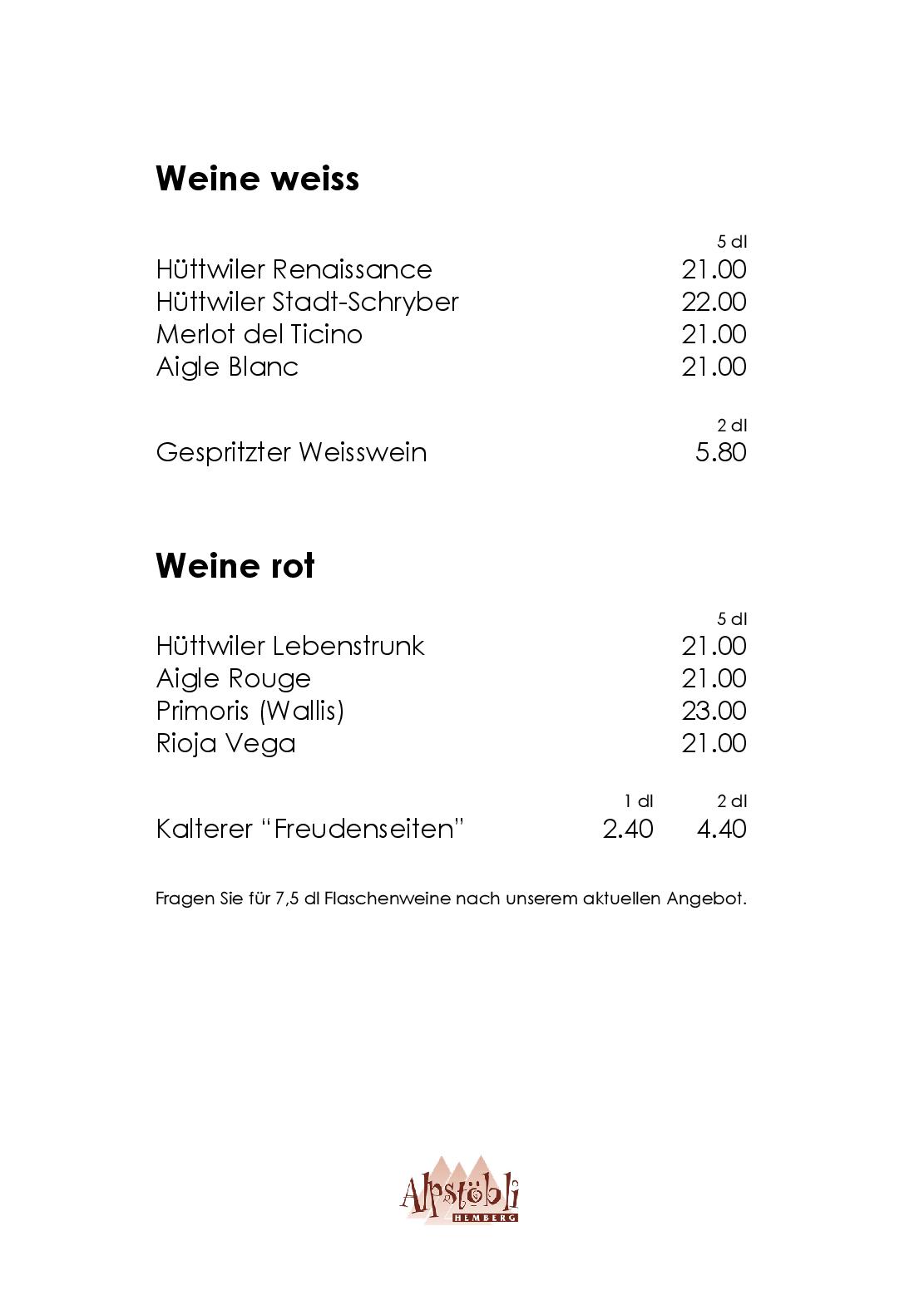 Speisekarte Restaurant Alpstöbli in Hemberg, Seite 4