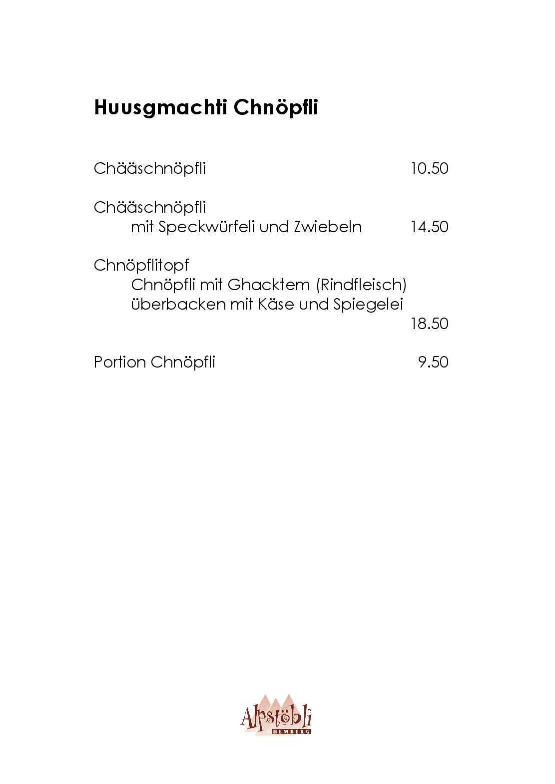 Speisekarte Restaurant Alpstöbli in Hemberg, Seite 8