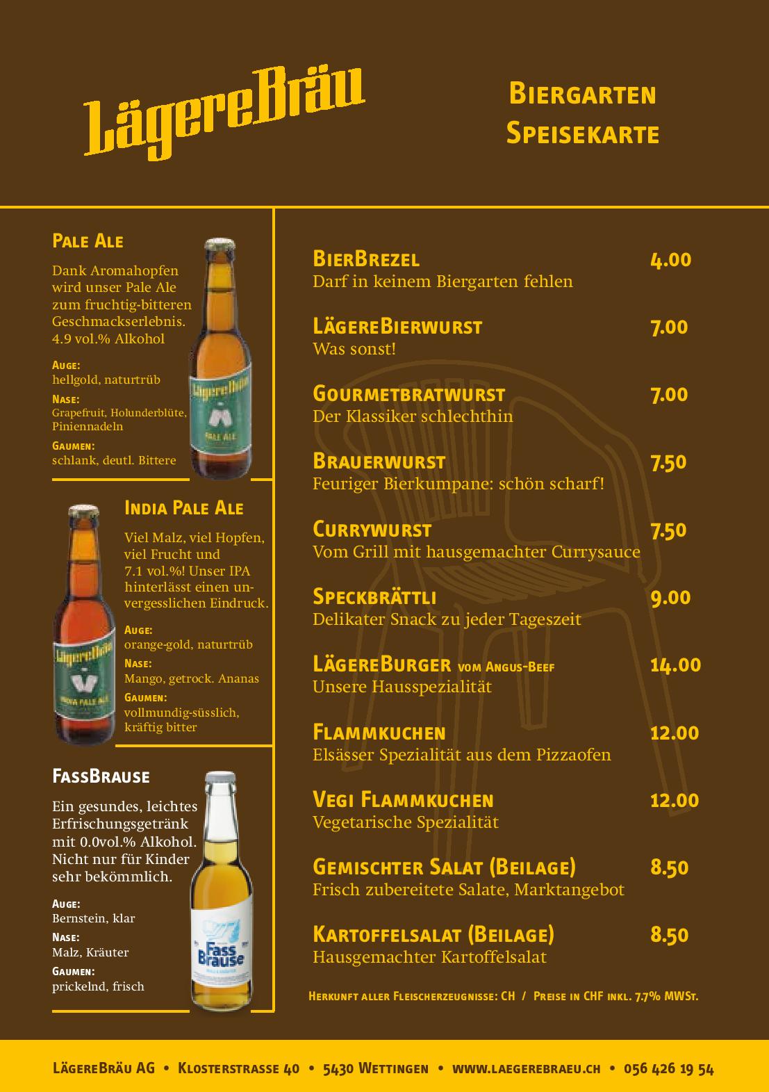 Speisekarte Biergarten Lägerebräu in Wettingen, Seite 2