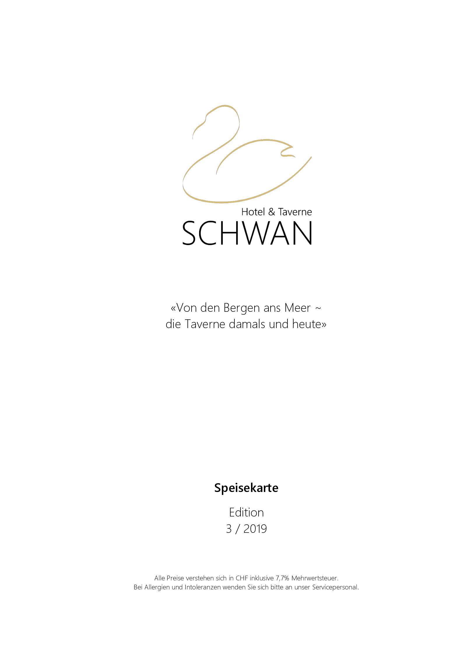 Speisekarte Schwan Hotel & Taverne in Horgen, Seite 1
