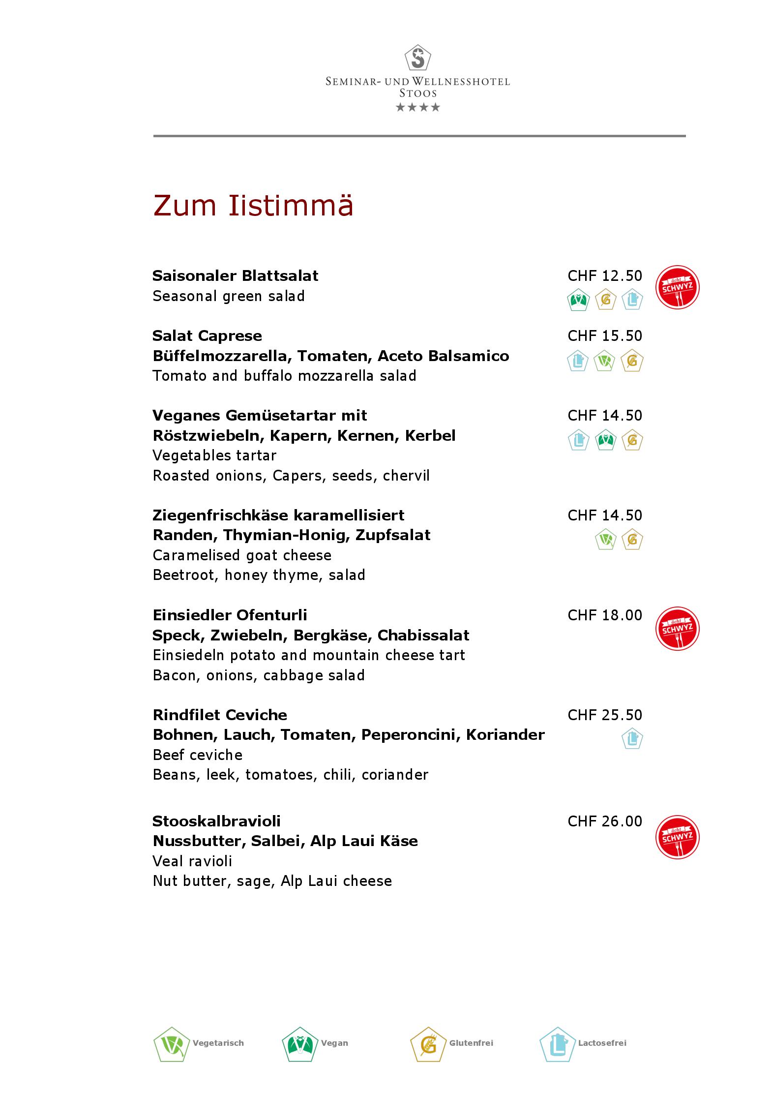 Speisekarte Restaurant Albert in Stoos, Seite 8