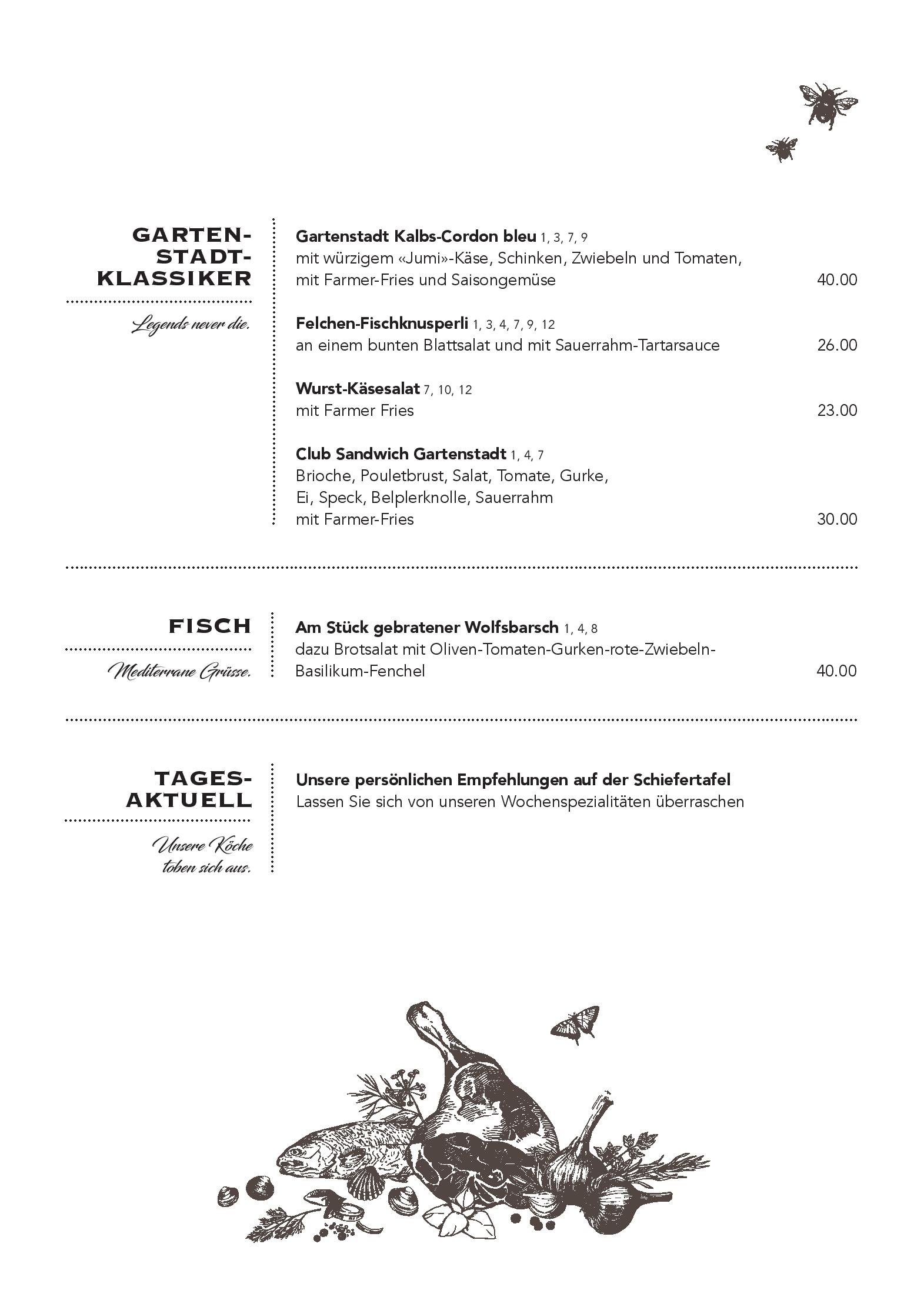 Speisekarte Gartenstadt Restaurant in Münchenstein, Seite 1