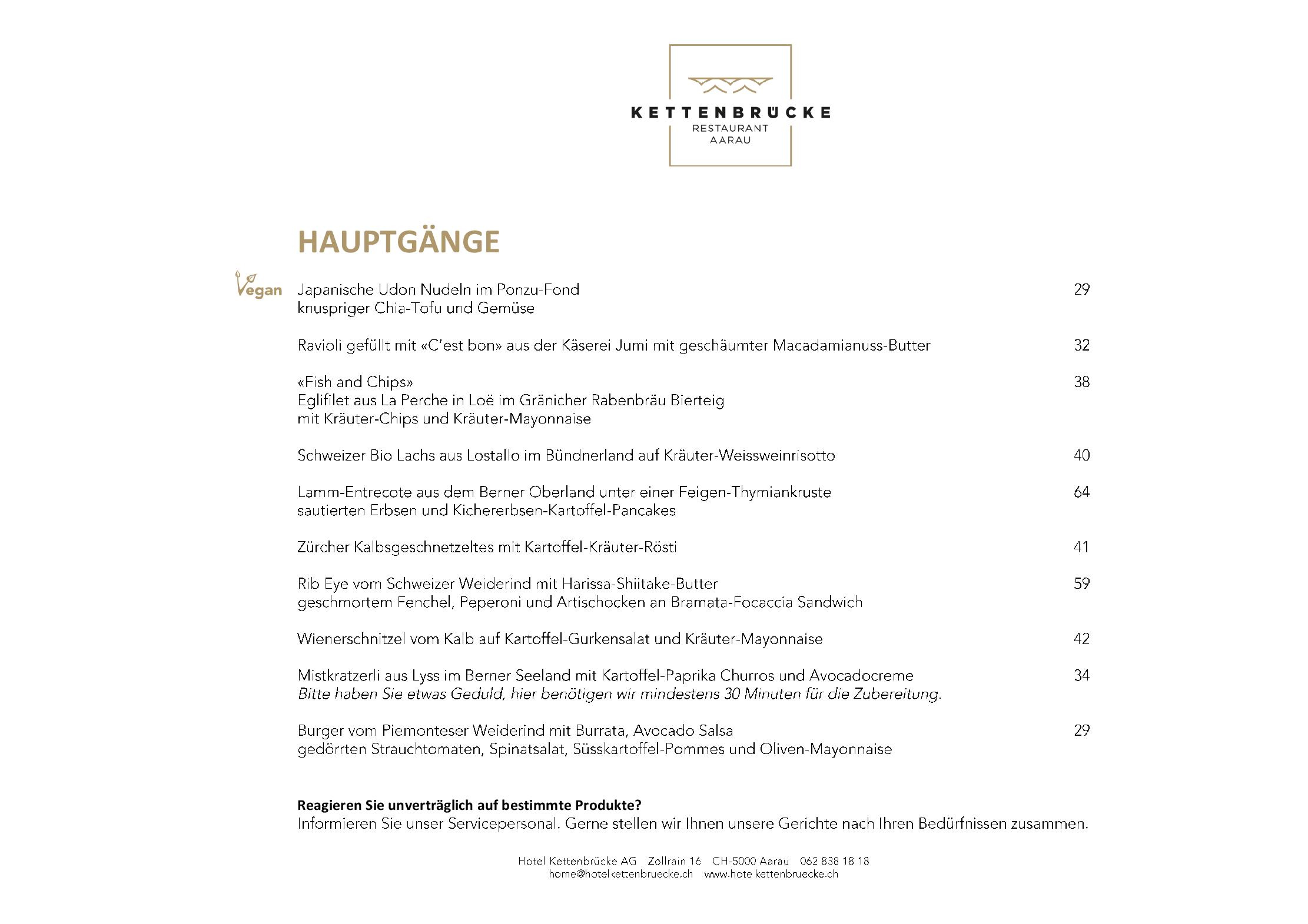 Speisekarte Restaurant Kettenbrücke in Aarau, Seite 5