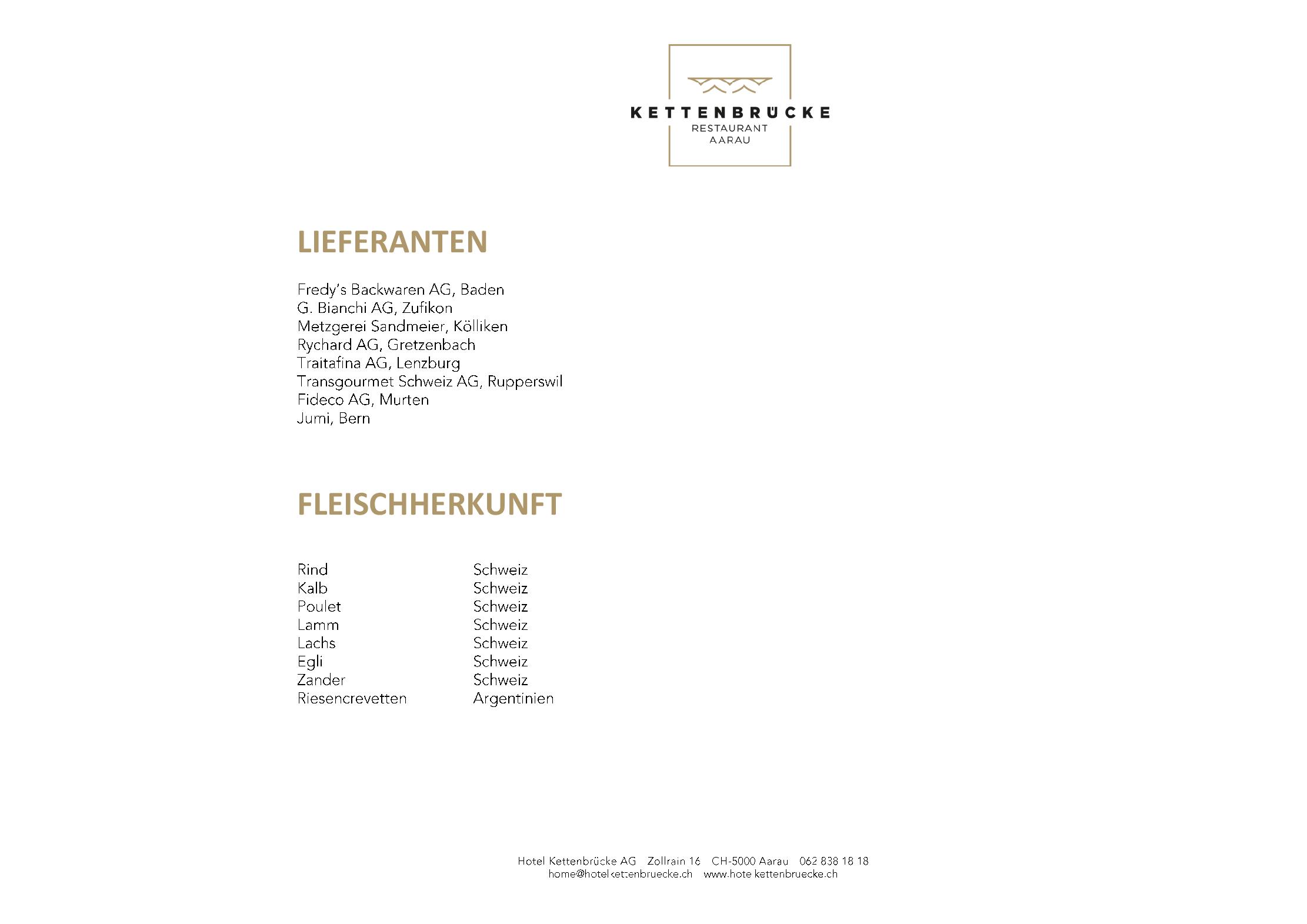 Speisekarte Restaurant Kettenbrücke in Aarau, Seite 3
