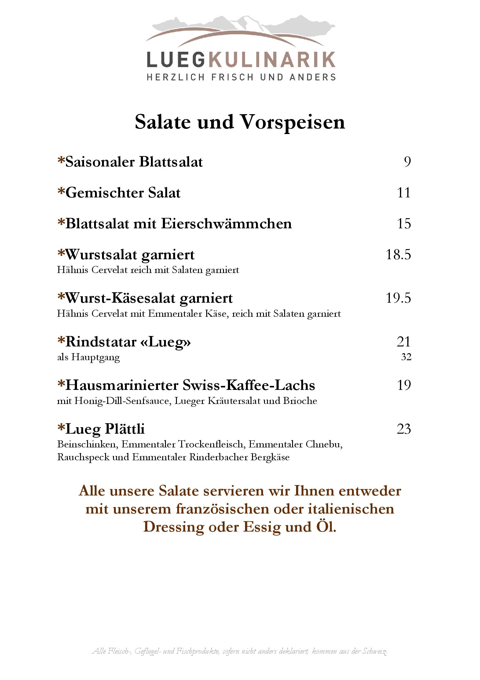Speisekarte Landgasthof Lueg in Kaltacker, Seite 2