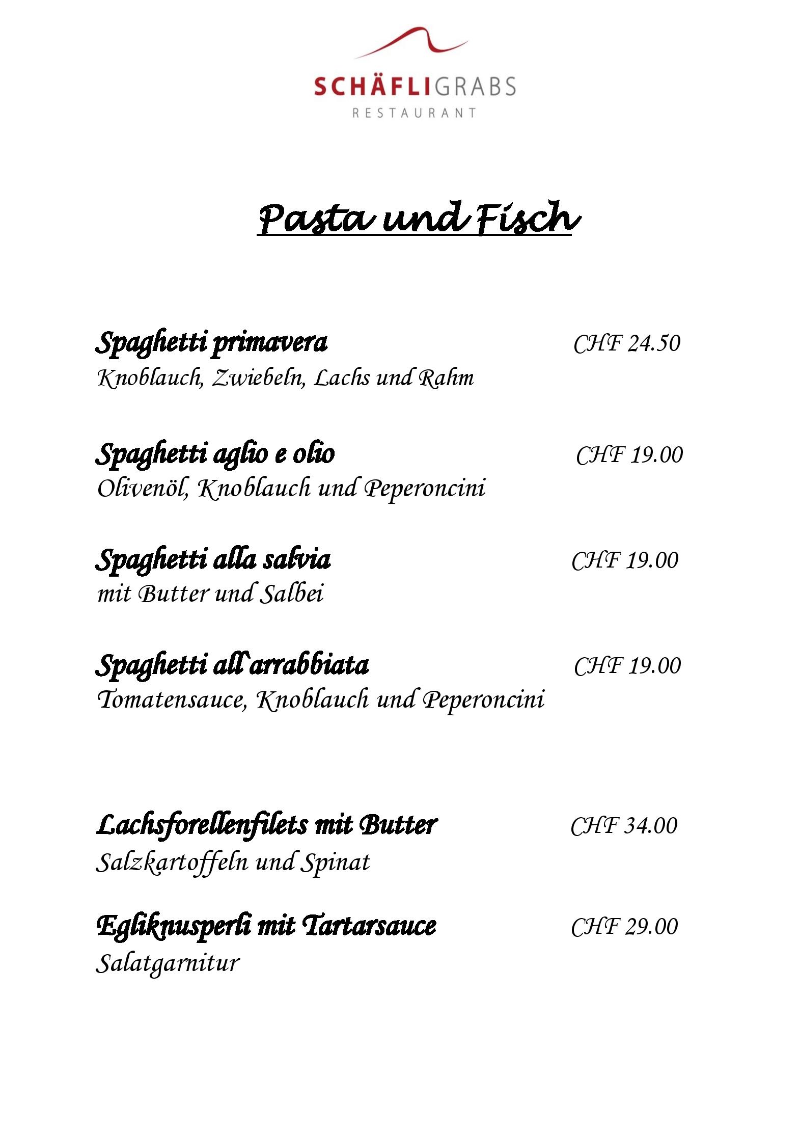 Speisekarte Restaurant Schäfli Grabs GmbH in Grabs, Seite 2