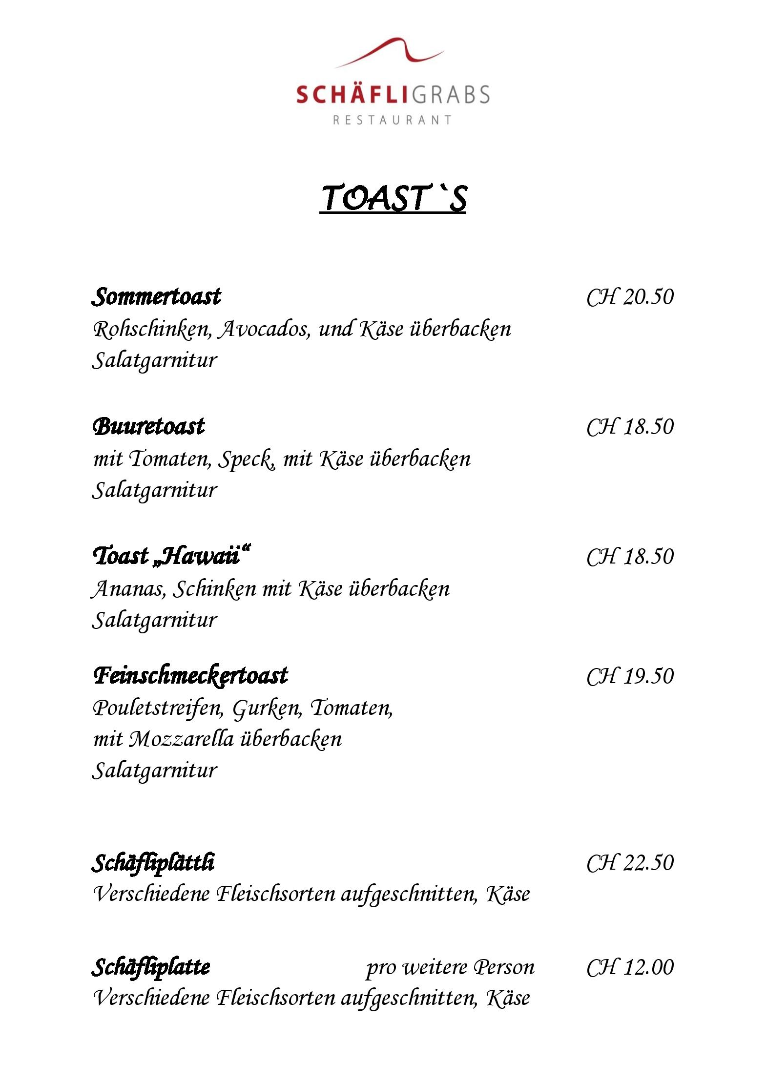 Speisekarte Restaurant Schäfli Grabs GmbH in Grabs, Seite 5