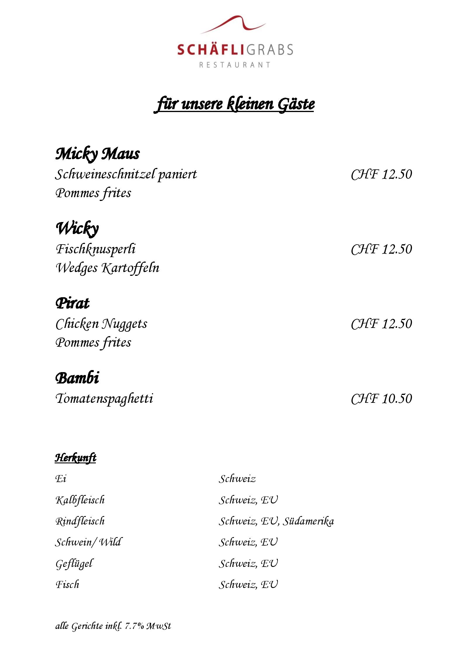 Speisekarte Restaurant Schäfli Grabs GmbH in Grabs, Seite 7