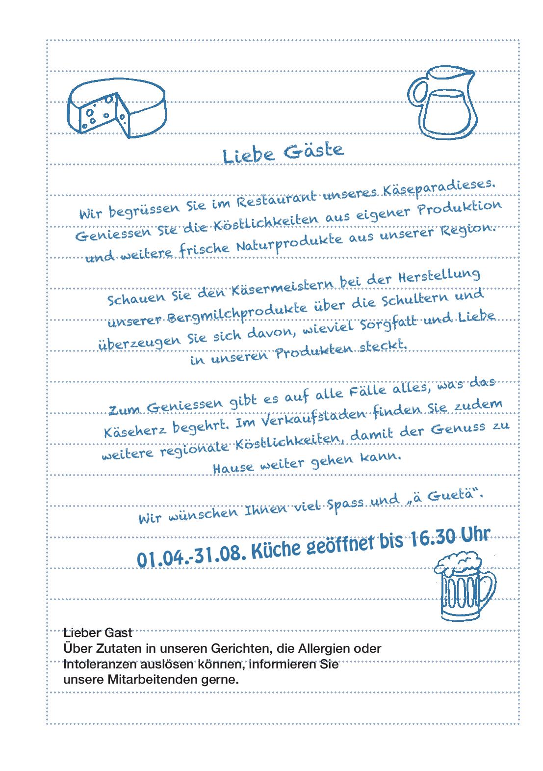 Speisekarte Milchmanufaktur Einsiedeln in Einsiedeln, Seite 1