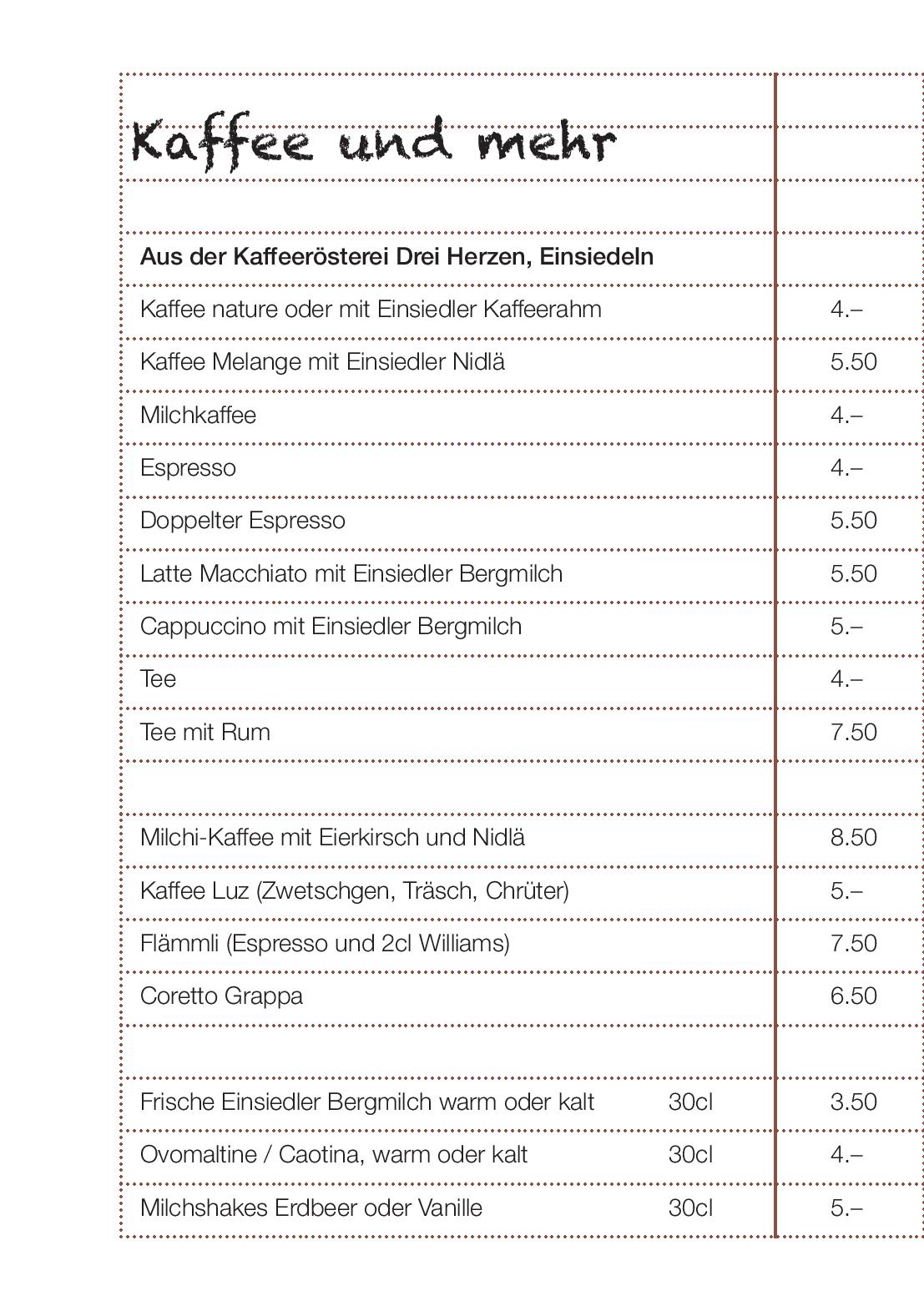 Speisekarte Milchmanufaktur Einsiedeln in Einsiedeln, Seite 6