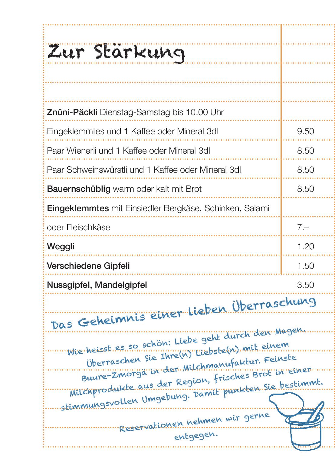 Speisekarte Milchmanufaktur Einsiedeln in Einsiedeln, Seite 15