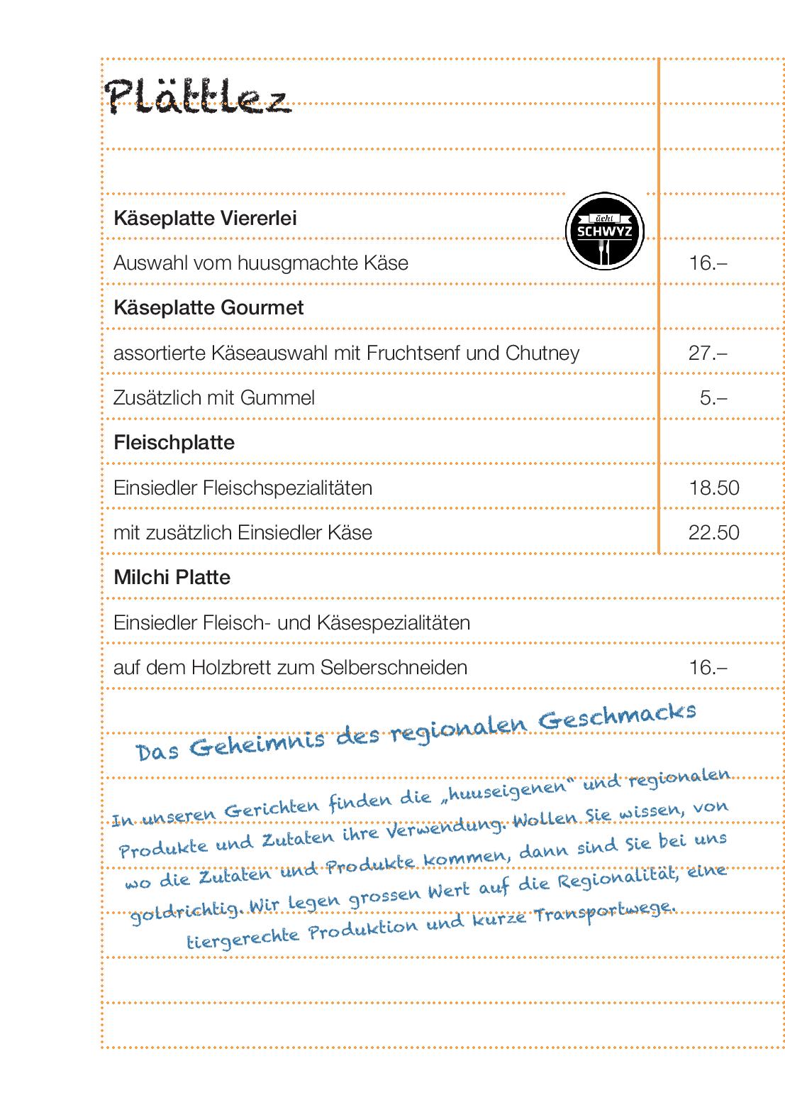Speisekarte Milchmanufaktur Einsiedeln in Einsiedeln, Seite 12