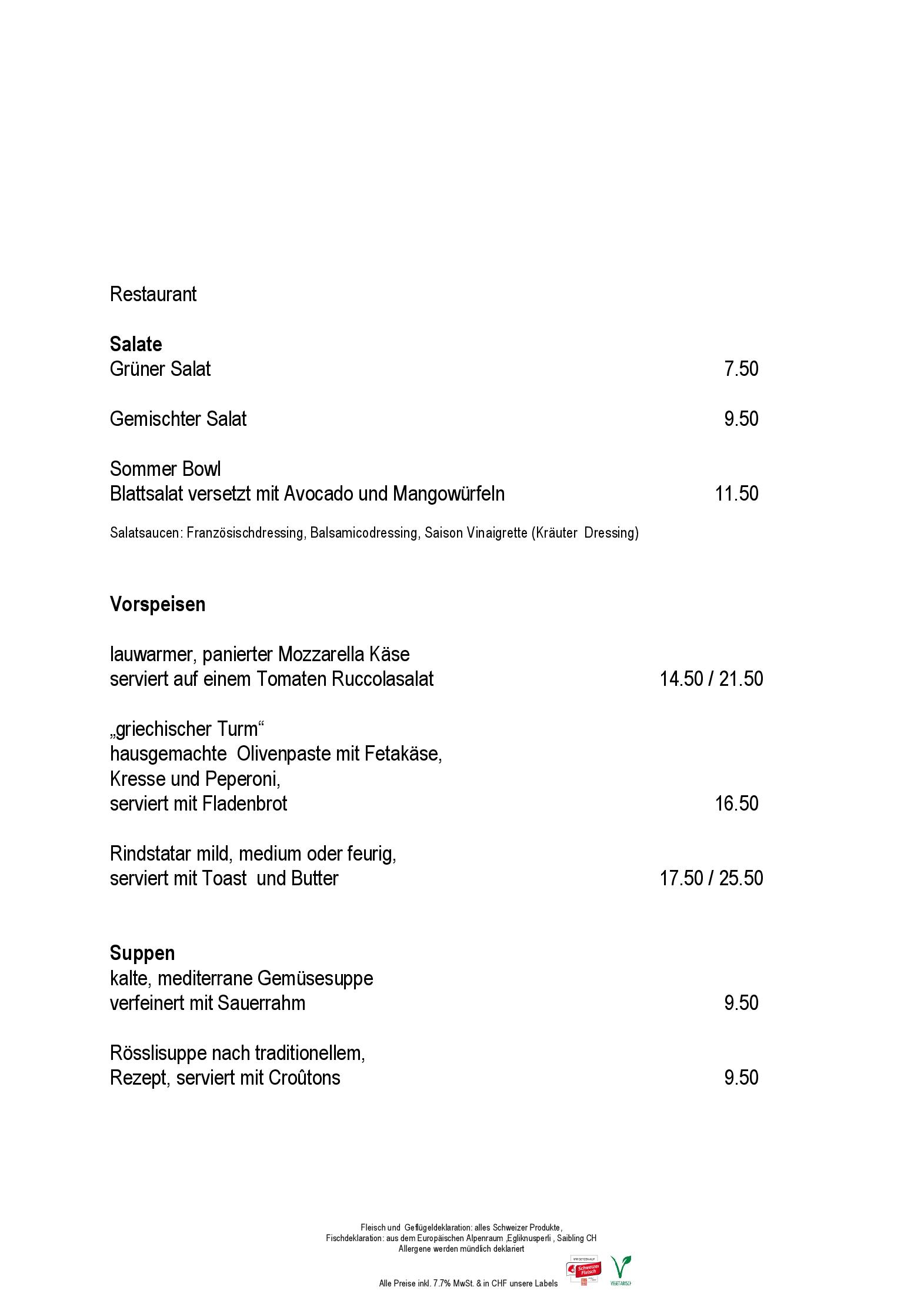 Speisekarte Restaurant Rössli in Flawil, Seite 6
