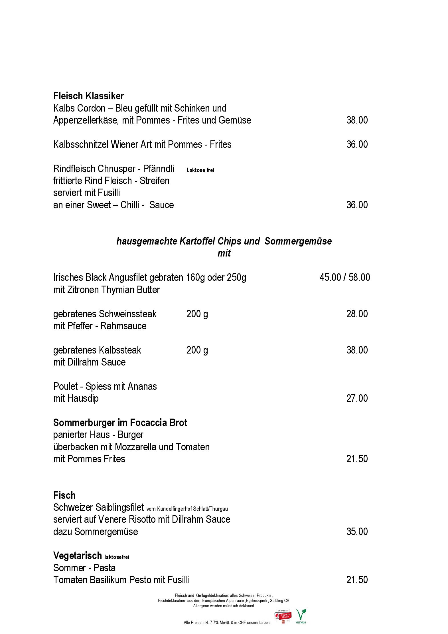Speisekarte Restaurant Rössli in Flawil, Seite 5