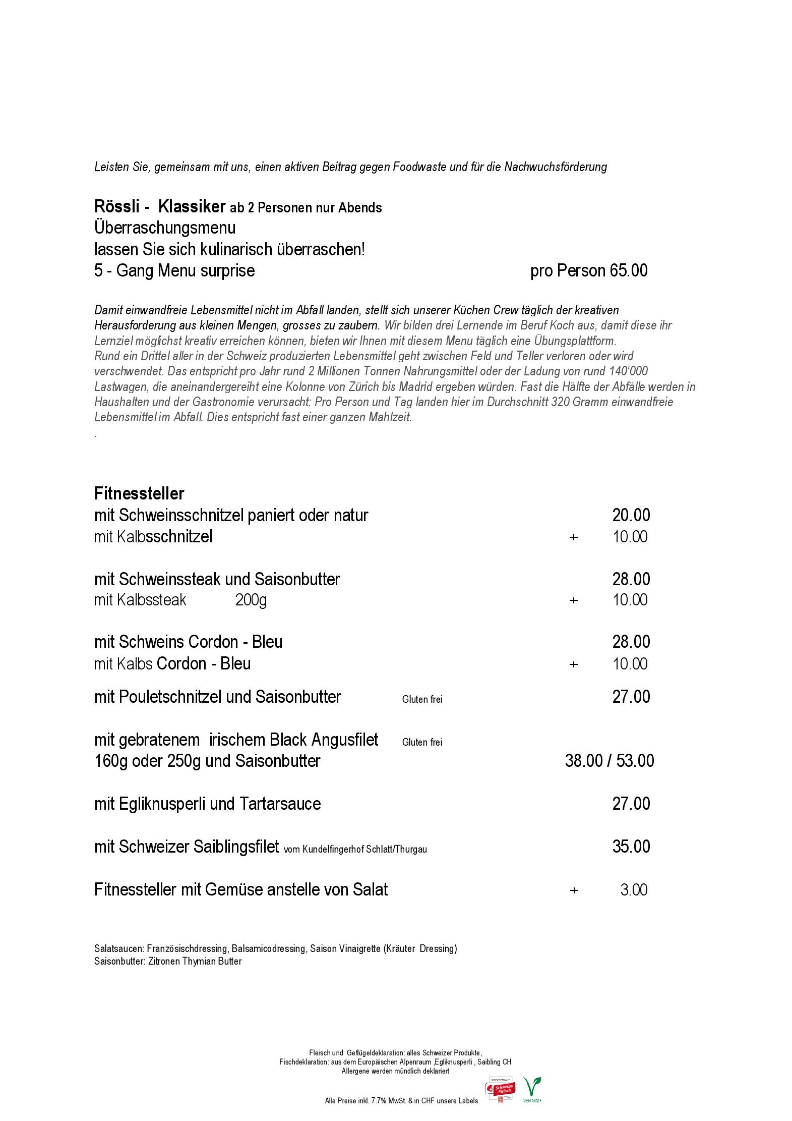 Speisekarte Restaurant Rössli in Flawil, Seite 4