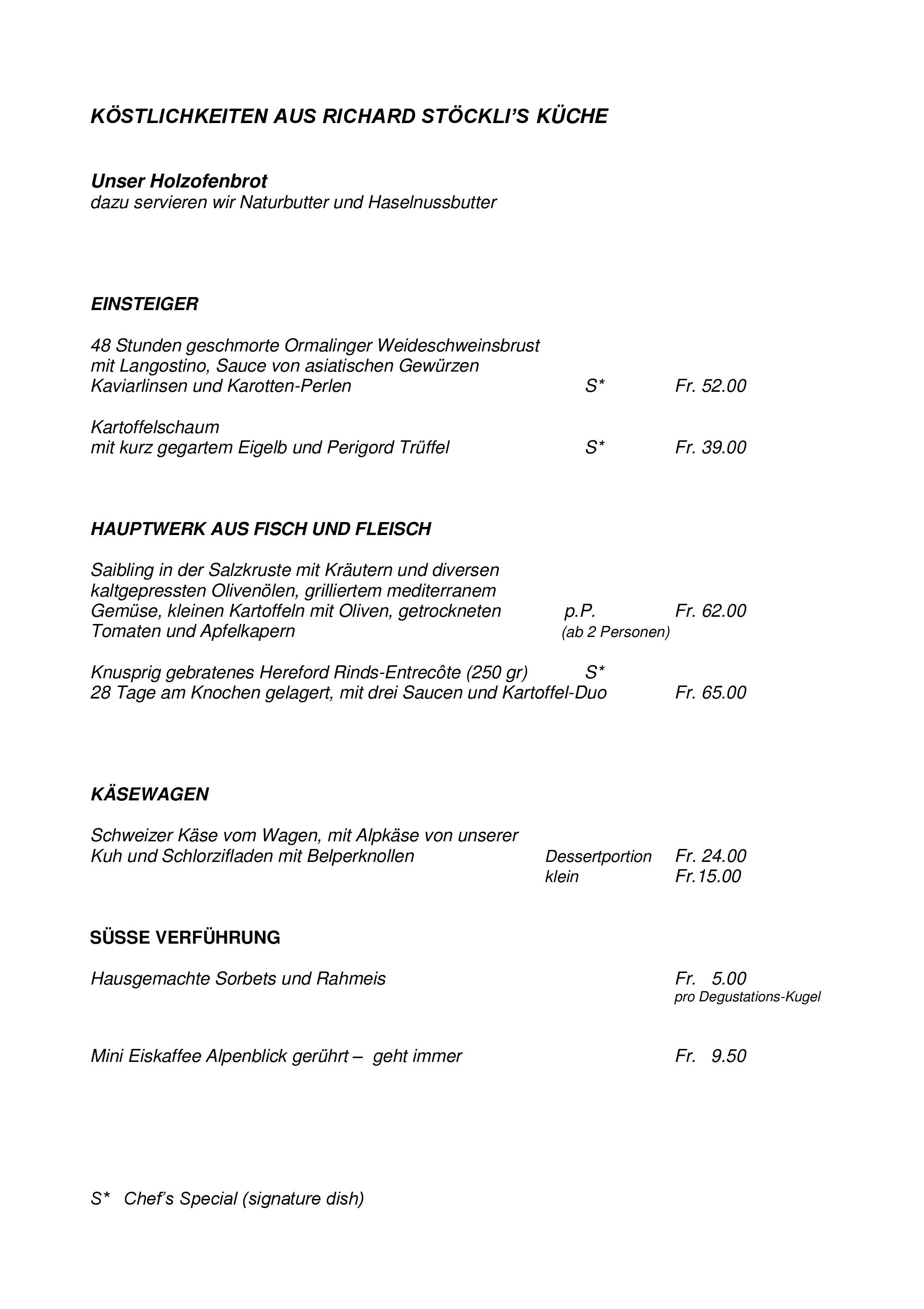 Speisekarte Restaurant Alpenblick in Wilderswil, Seite 2