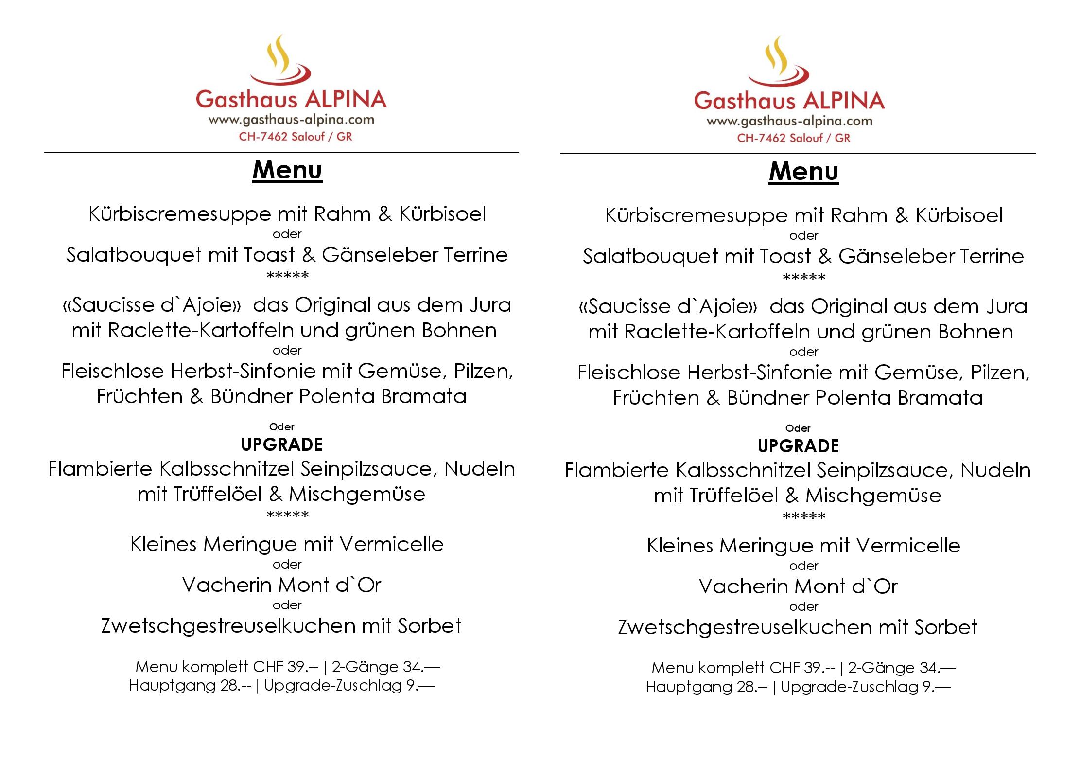 Speisekarte Gasthaus Alpina in Salouf, Seite 3