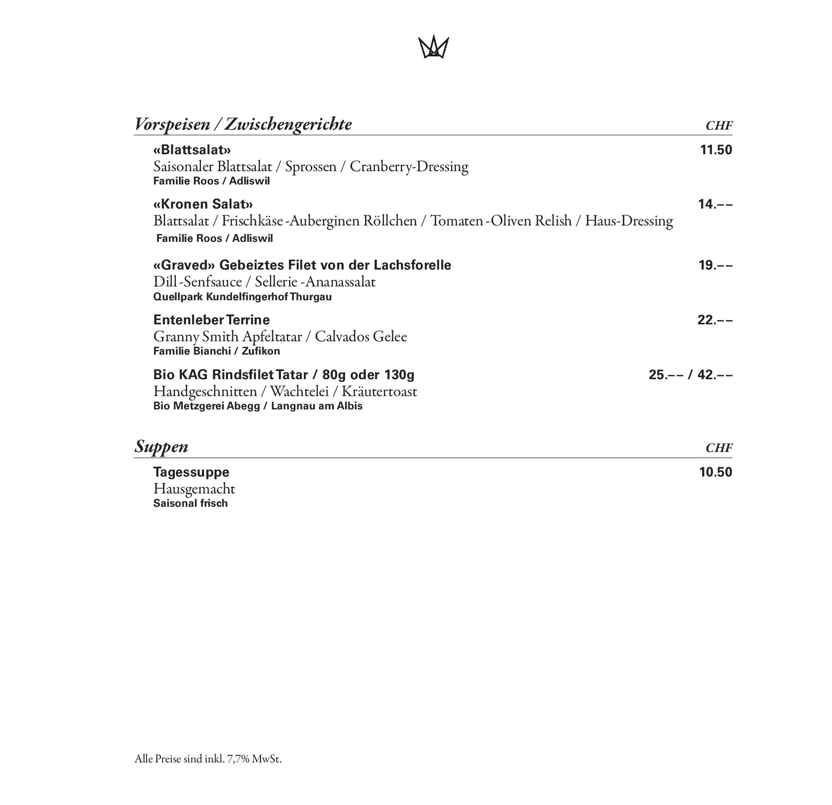 Speisekarte Krone Restaurant & Bar in Adliswil, Seite 6