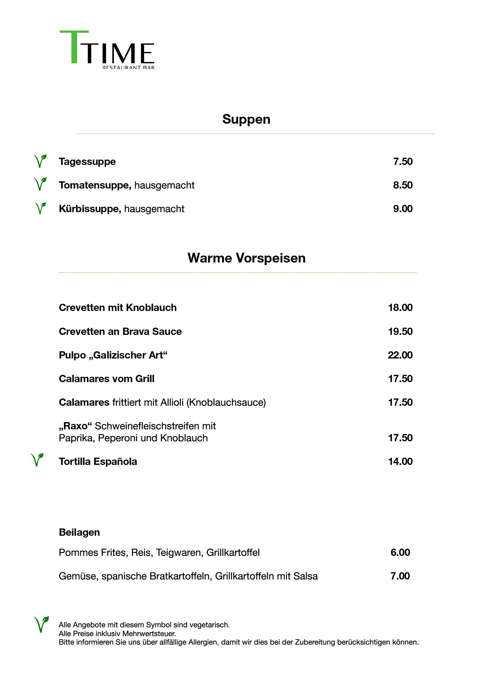 Speisekarte TTime Restaurant & Bar in Rheinfelden, Seite 2